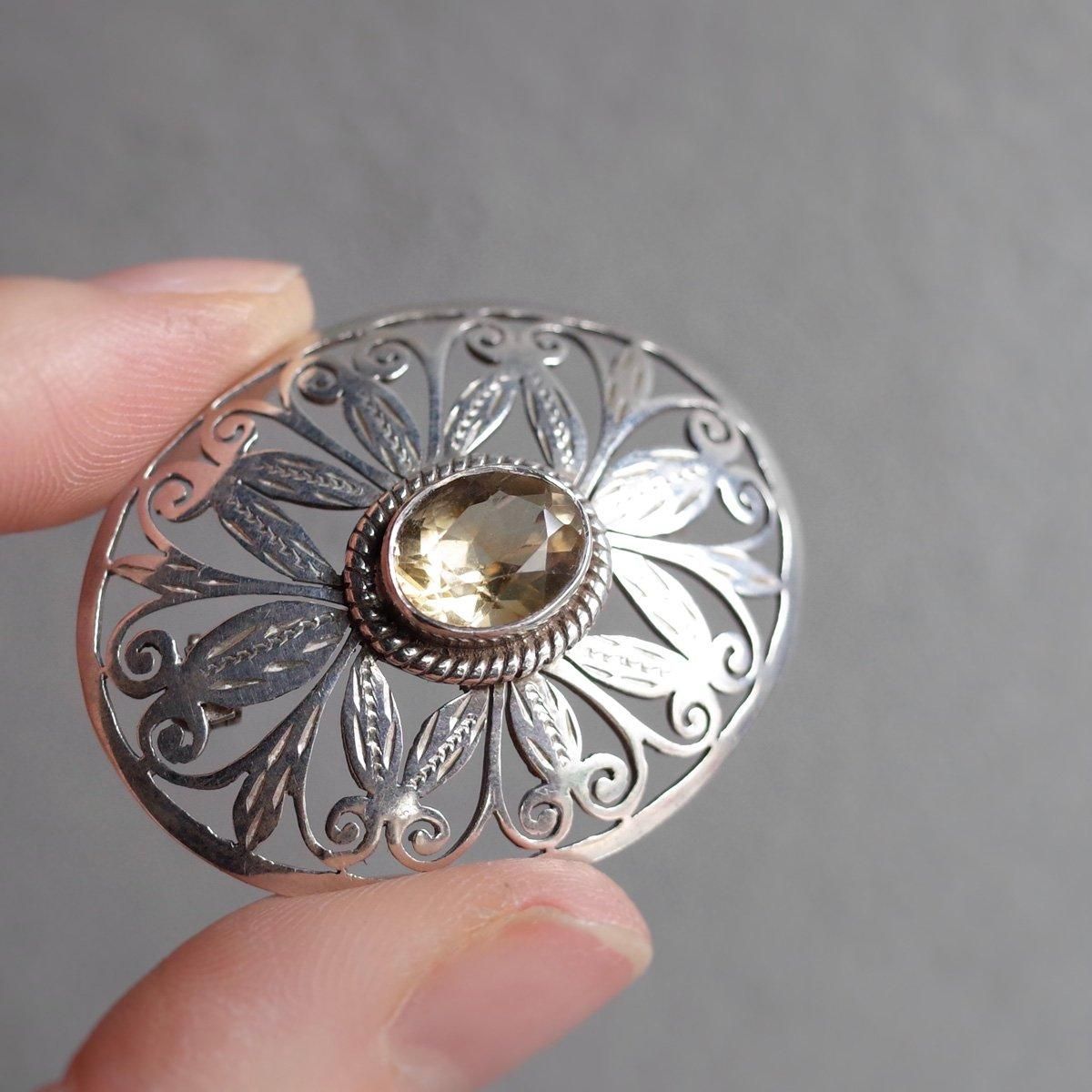 1930ǯ С ȥ ʪ ʱ ֥1930's Silver Citrine Plant Oval Brooch