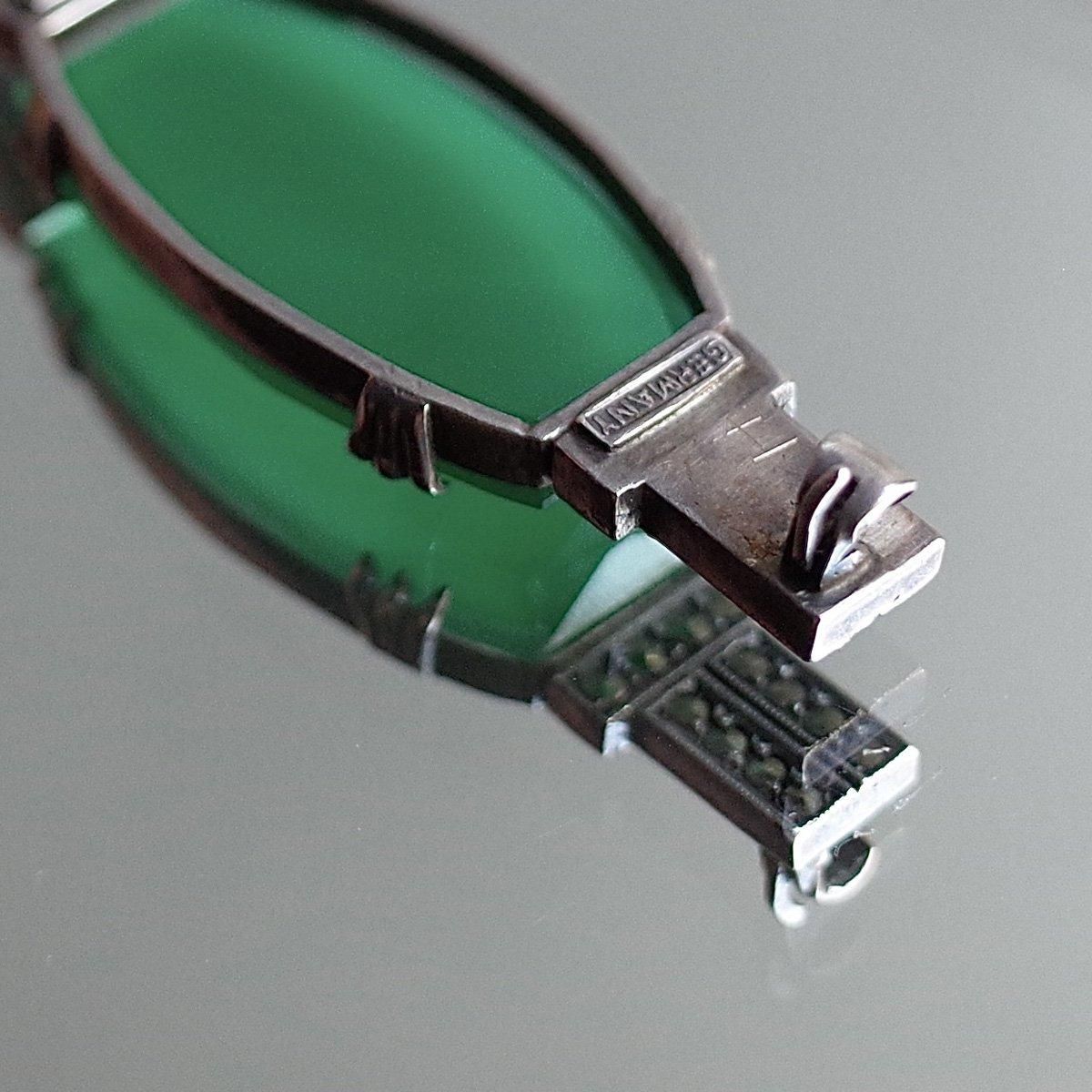 롦ǥ С ꡼ 륻ɥˡ ޡ ֥Art Deco Silver Green Chalcedony Marcasite Brooch