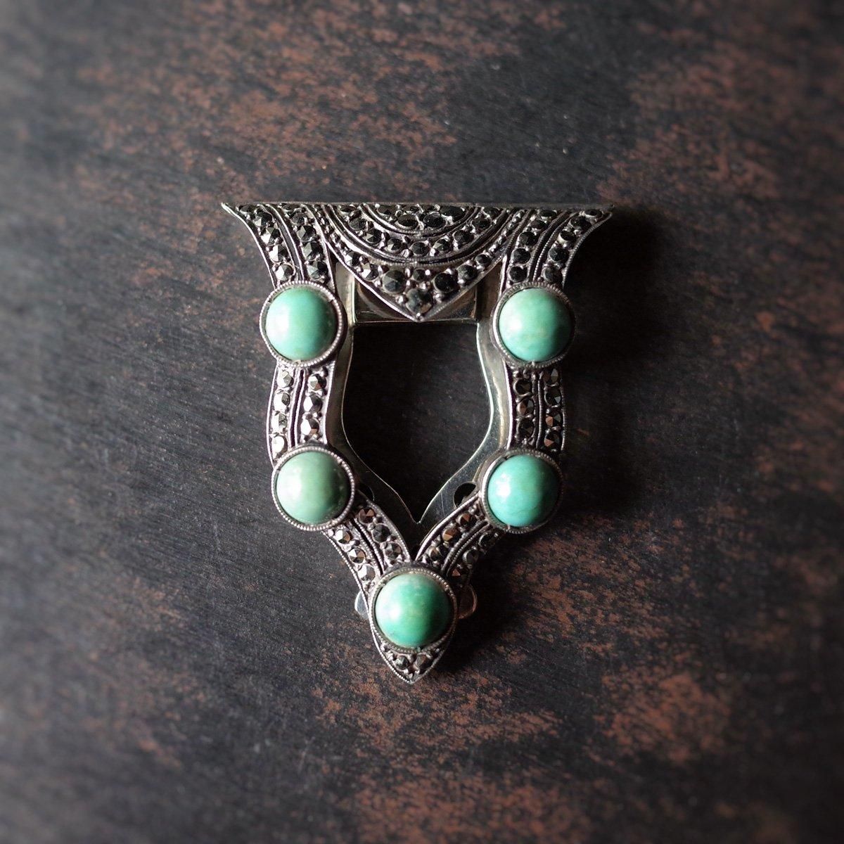  С ޡ ̵饹 ɥ쥹åס1920-30's Silver Marcasite Peking Grass Dress Clip 
