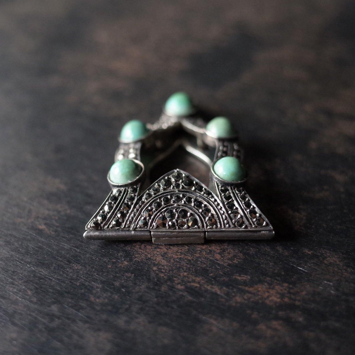  С ޡ ̵饹 ɥ쥹åס1920-30's Silver Marcasite Peking Grass Dress Clip 