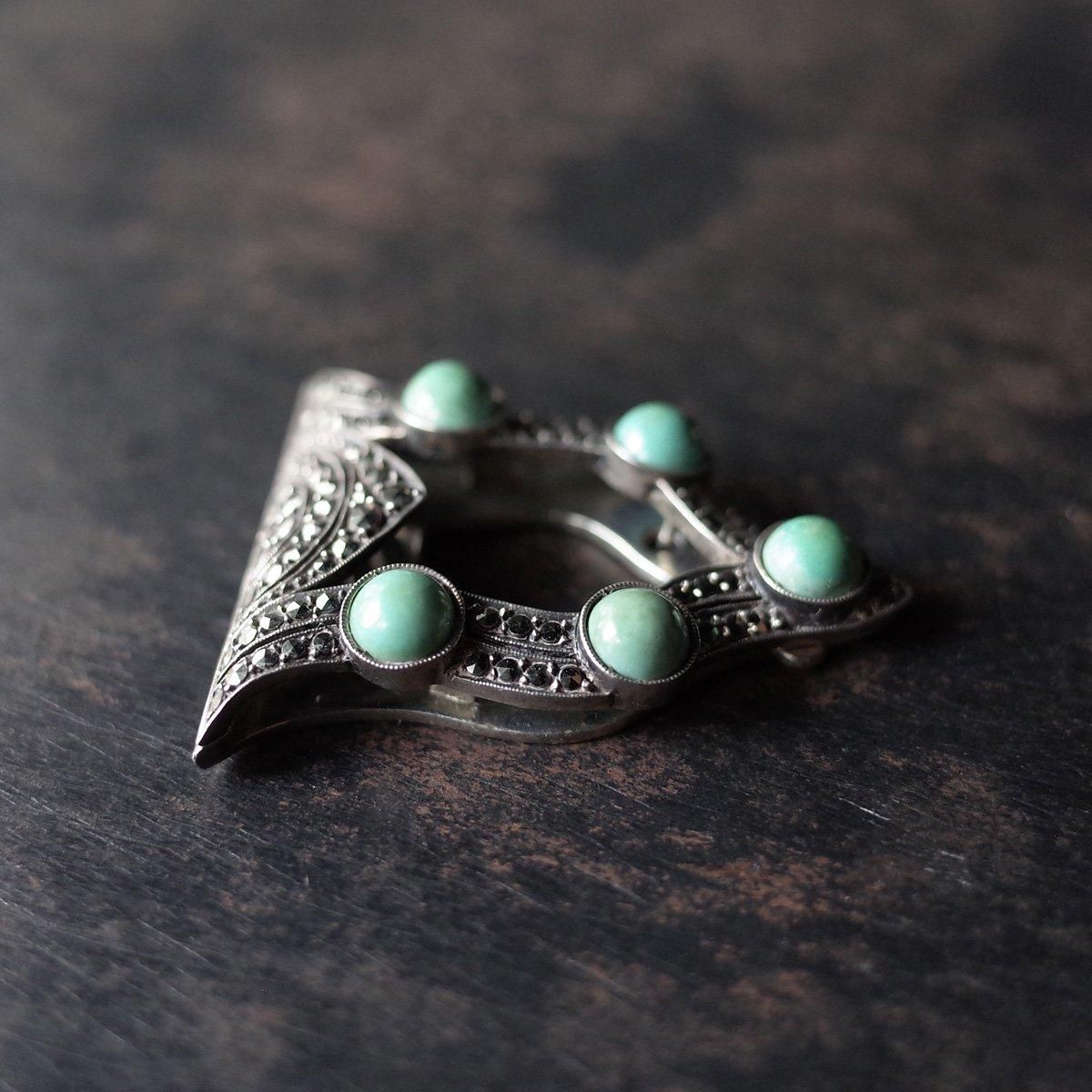  С ޡ ̵饹 ɥ쥹åס1920-30's Silver Marcasite Peking Grass Dress Clip 