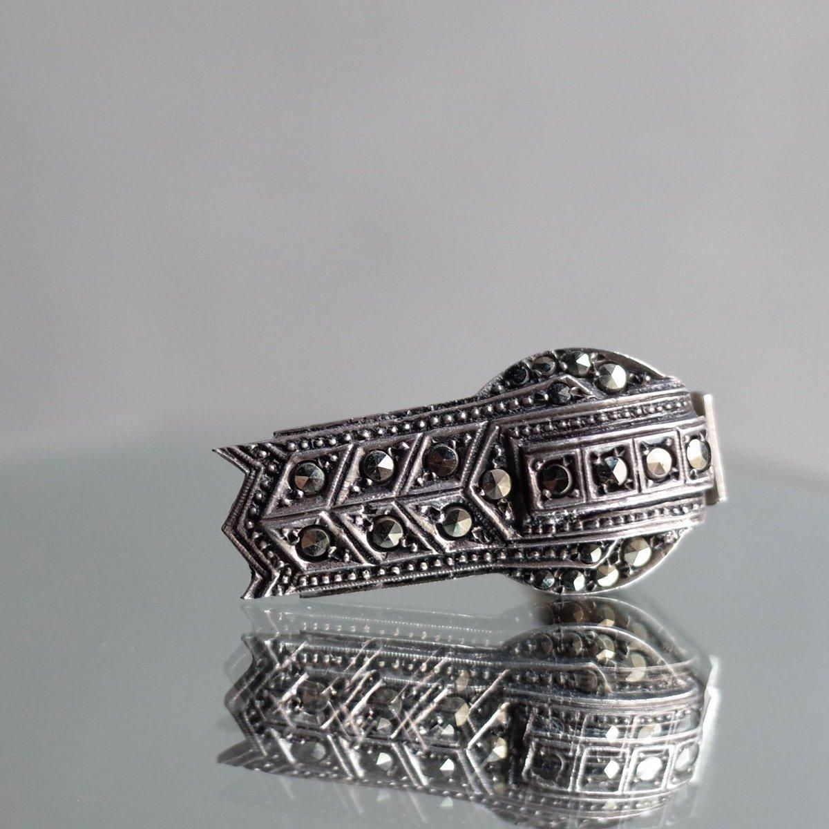 С ޡ ߥ ɥ쥹åס1920-30's Silver Marcasite Mini Dress Clip 