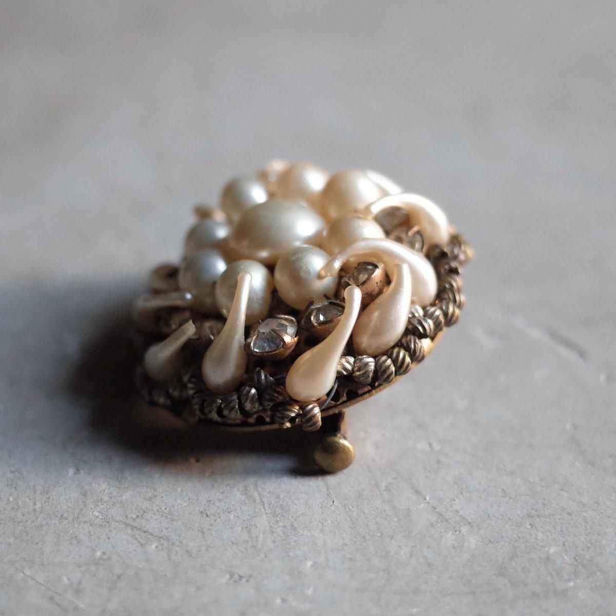 ᥿ ѡӡ ꥢ饹 ֥1940's Metal Pearl Beads Clear Glass Brooch 