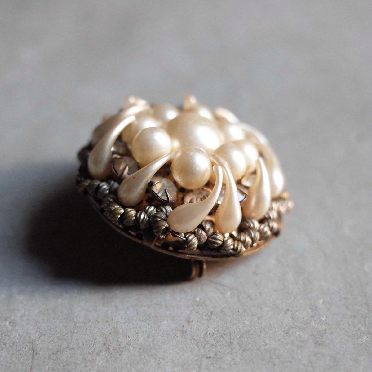 ᥿ ѡӡ ꥢ饹 ֥1940's Metal Pearl Beads Clear Glass Brooch 