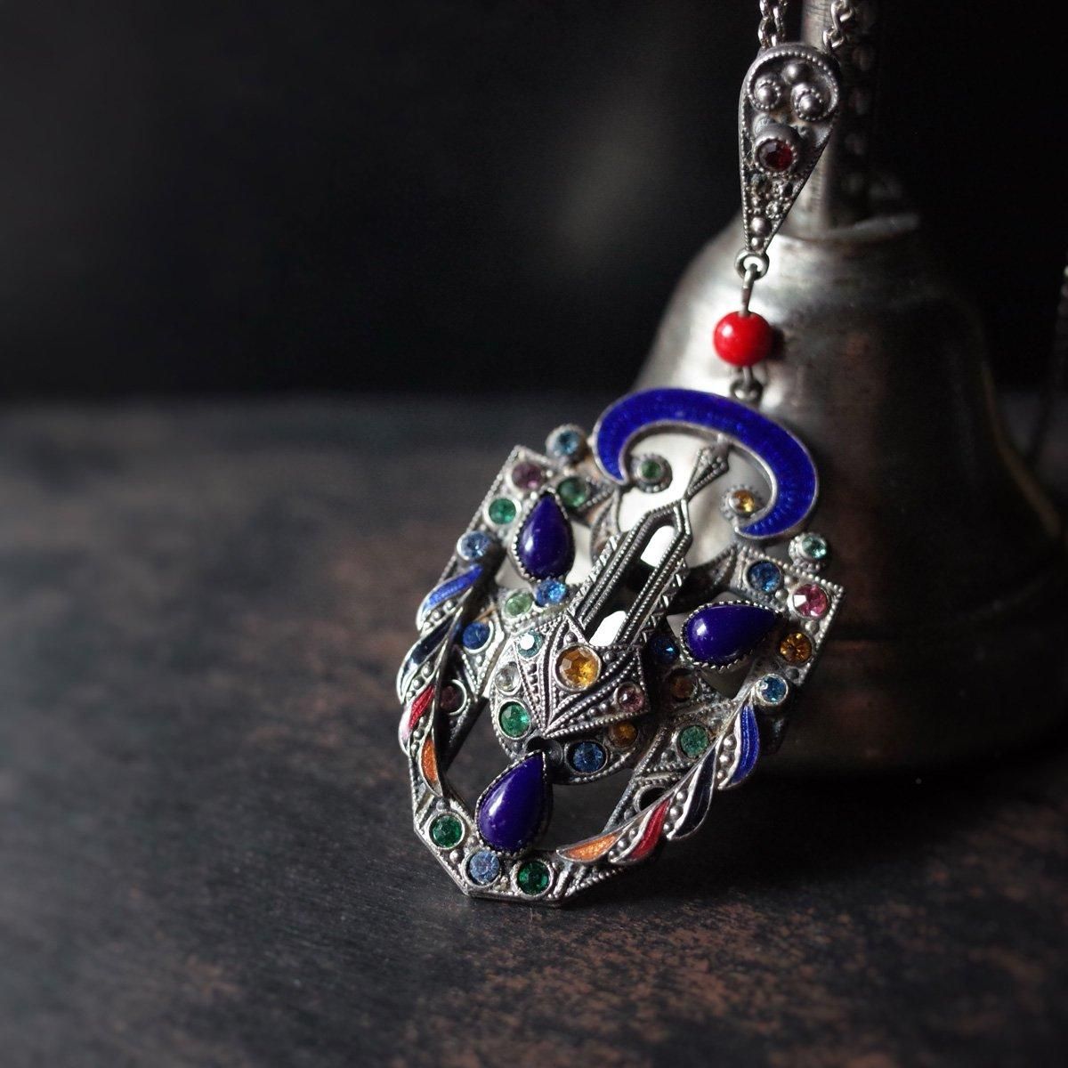 ᥿ ʥ ޥ顼 饹 ͥå쥹1920-30's Enamel Multi Color Glass Necklace