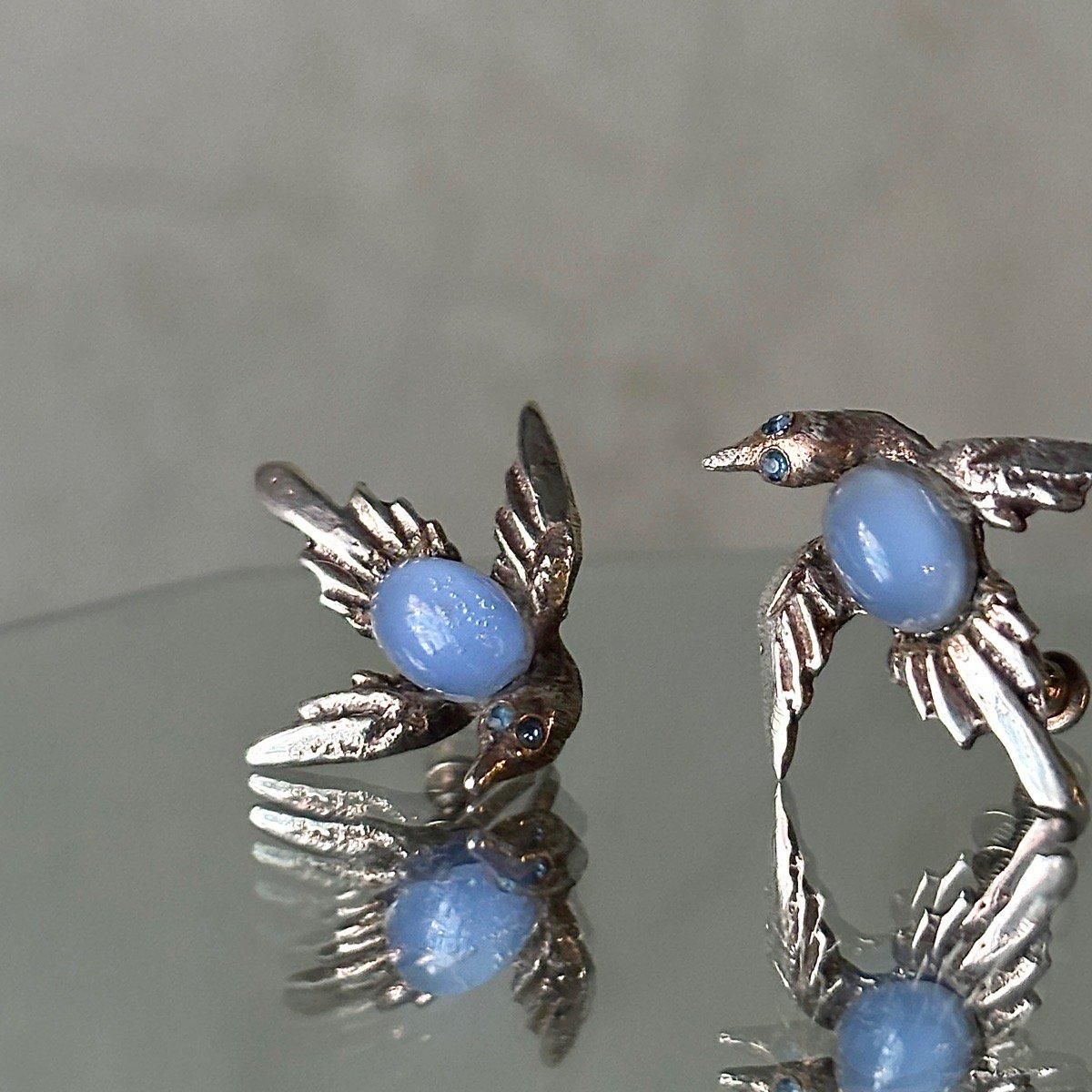 1950年代 ガラス 鳥ブローチ & イヤリング デミパリュール