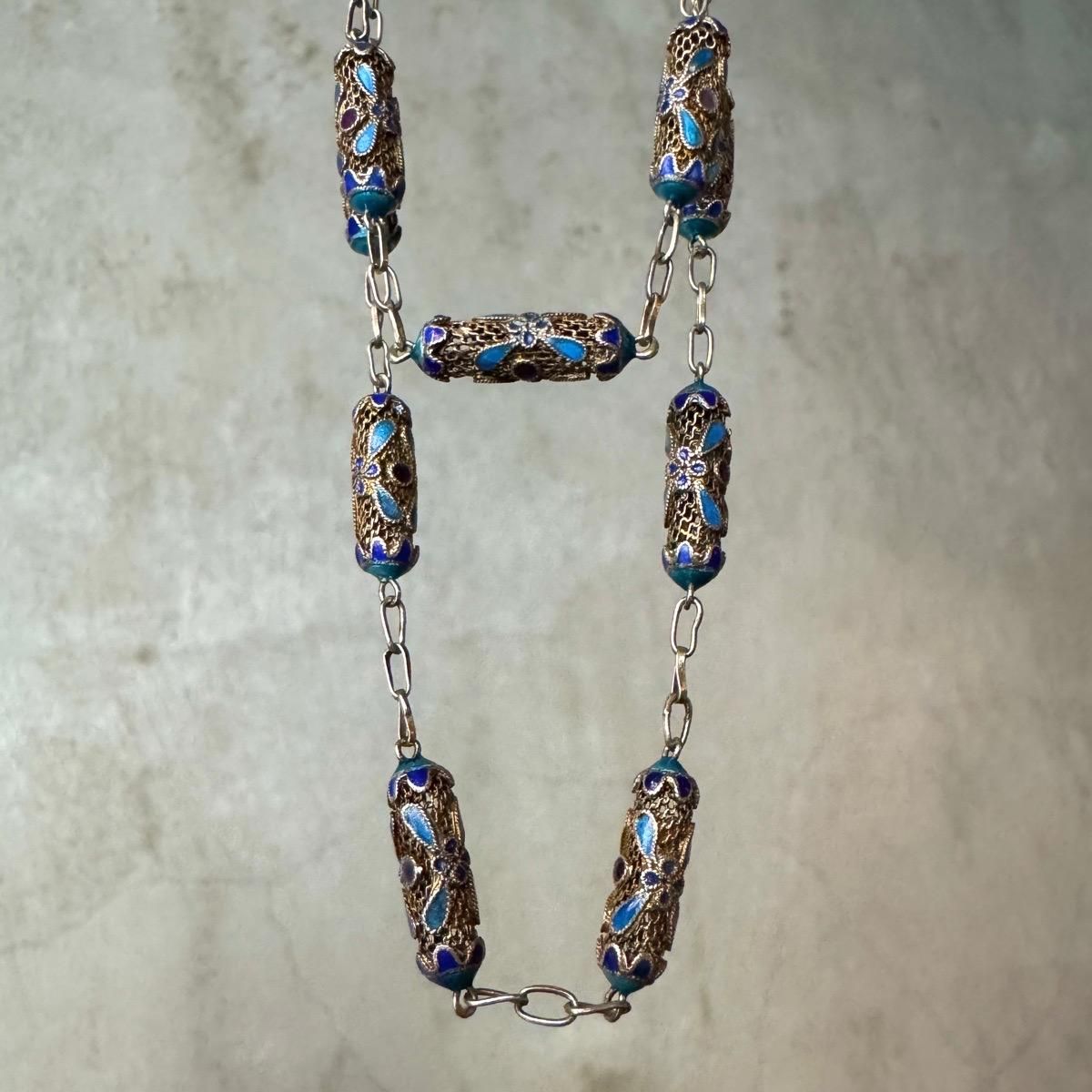 1920-30ǯ С ʥ Ʃͥå쥹Silver Enamel Necklace