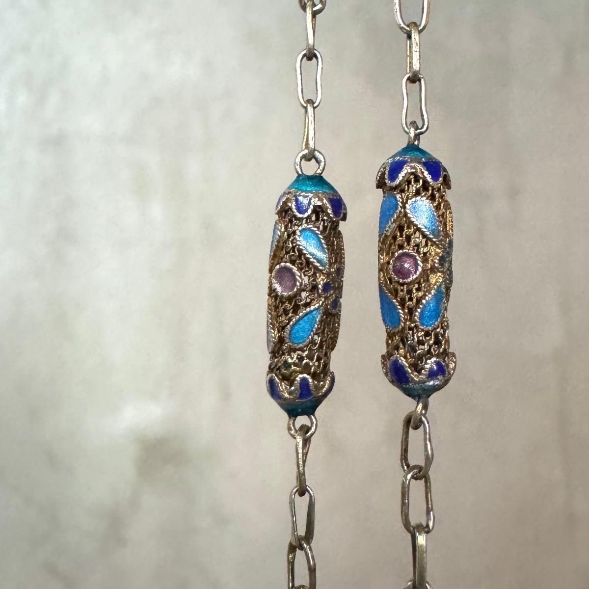 1920-30ǯ С ʥ Ʃͥå쥹Silver Enamel Necklace