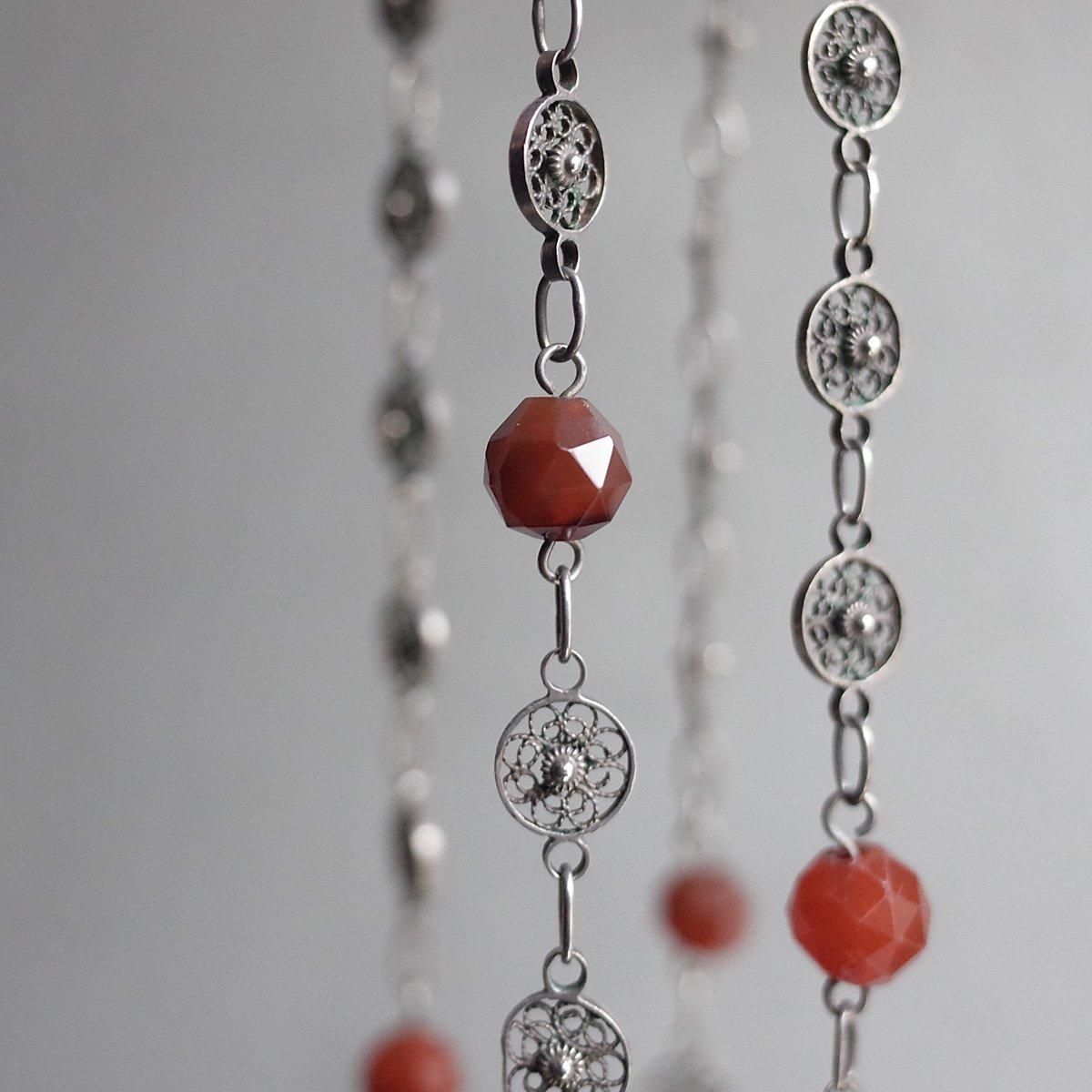 С եꥰ꡼ ͥꥢ ȥEdwardian-Art Deco Silver Filigree Carnelian Sautoir