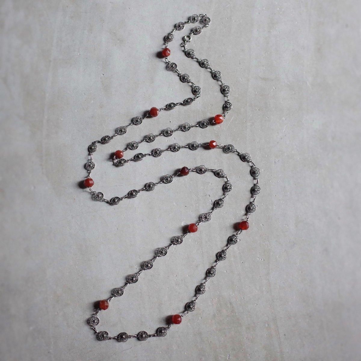 С եꥰ꡼ ͥꥢ ȥEdwardian-Art Deco Silver Filigree Carnelian Sautoir