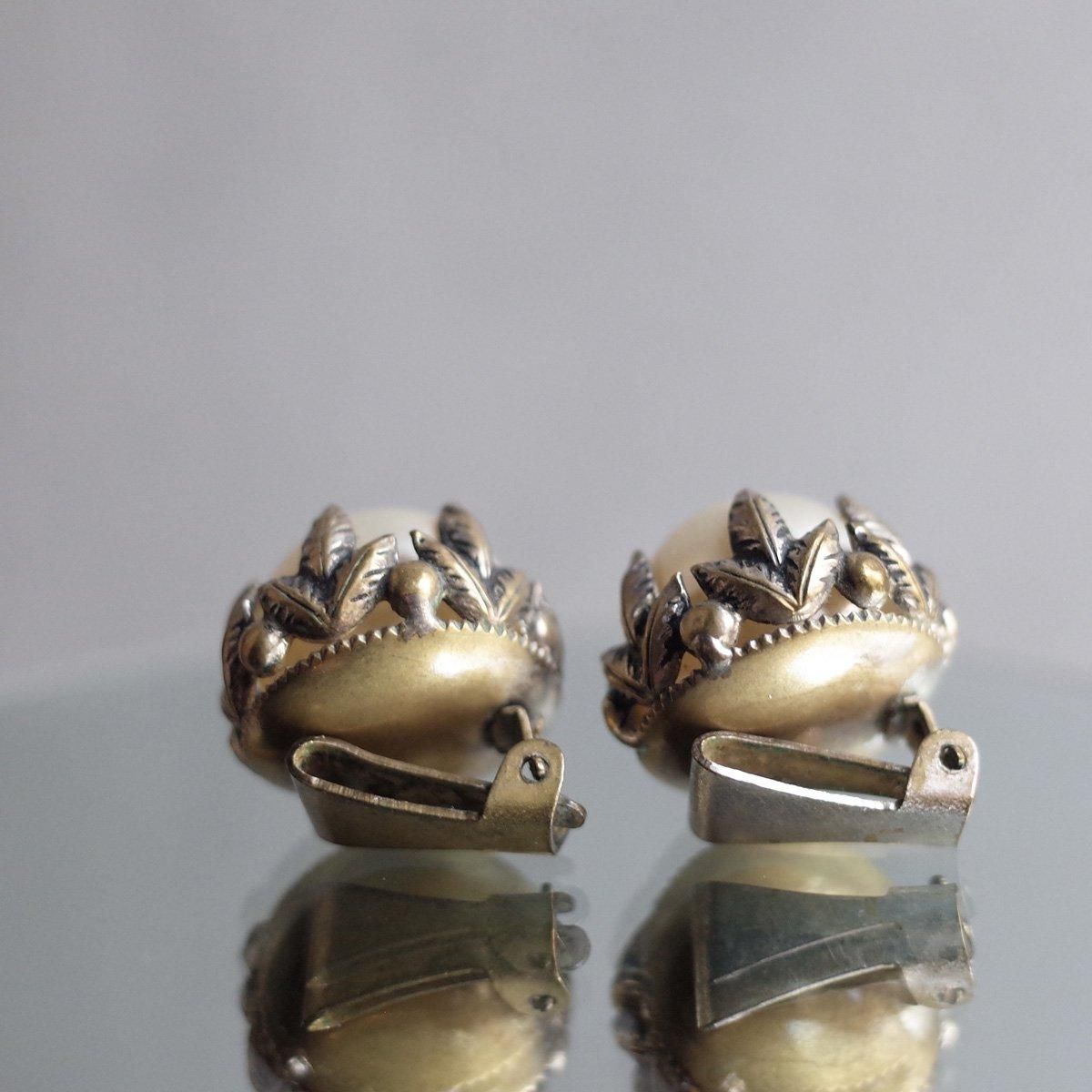 ᥿ ѡ ꡼ 󥰡1940-50's Metal Pearl Leaf Earrings