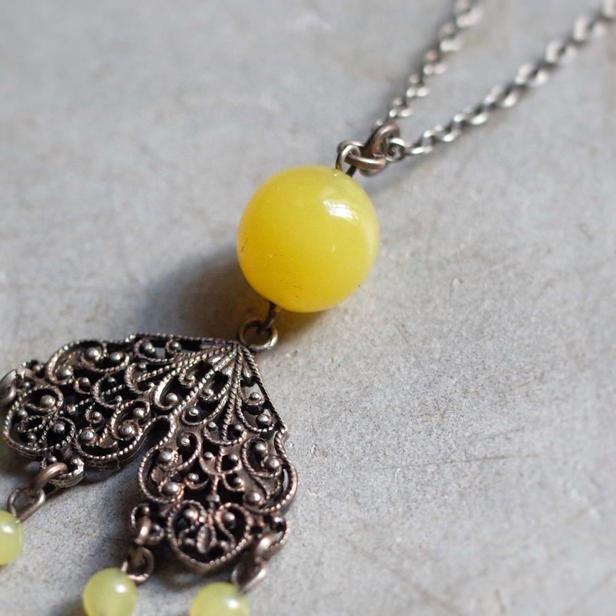 ᥿ 饹 ͥå쥹1920-30's Metal Yellow Glass Necklace