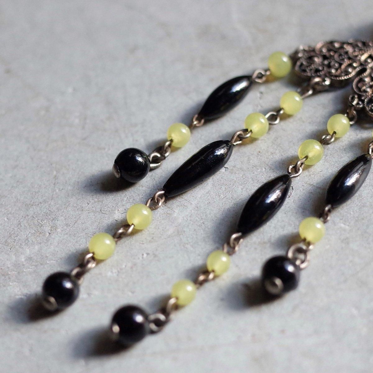 ᥿ 饹 ͥå쥹1920-30's Metal Yellow Glass Necklace