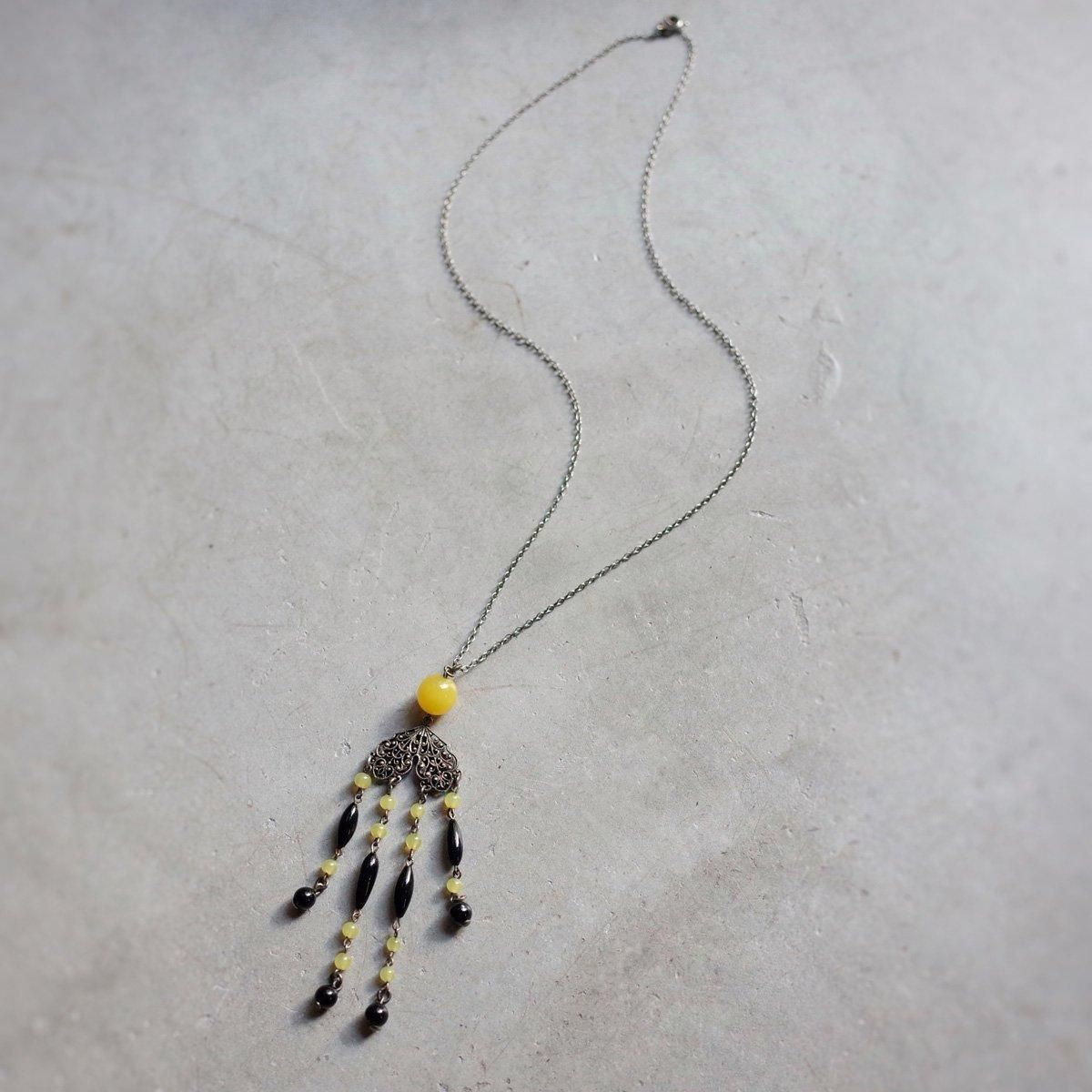 ᥿ 饹 ͥå쥹1920-30's Metal Yellow Glass Necklace