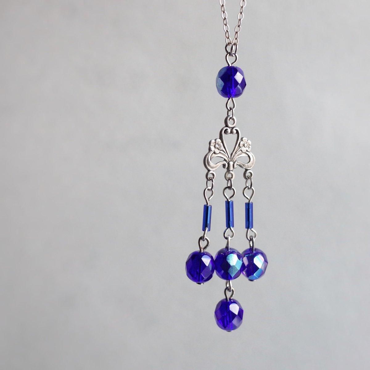 ᥿ ֥롼饹 ͥå쥹1930's Metal Blue Glass Necklace