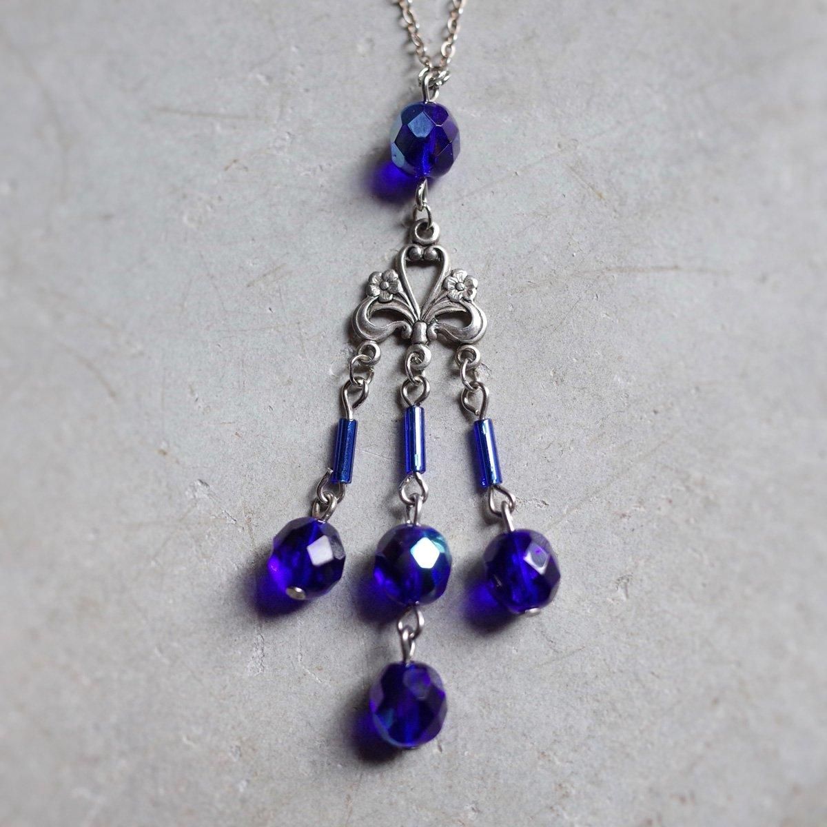 ᥿ ֥롼饹 ͥå쥹1930's Metal Blue Glass Necklace