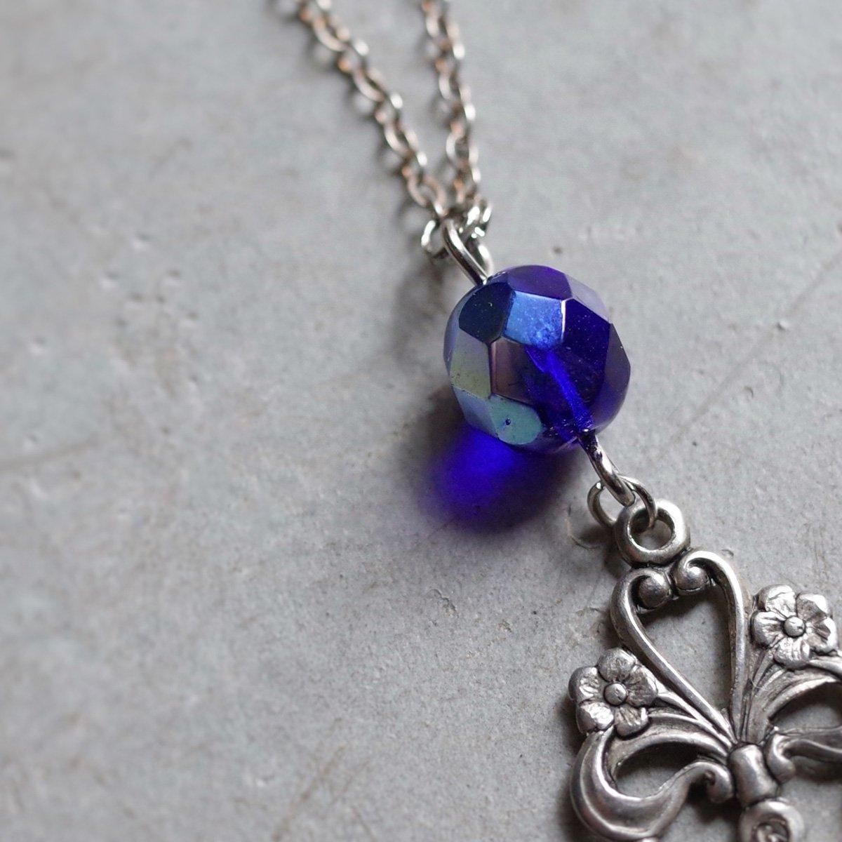 ᥿ ֥롼饹 ͥå쥹1930's Metal Blue Glass Necklace