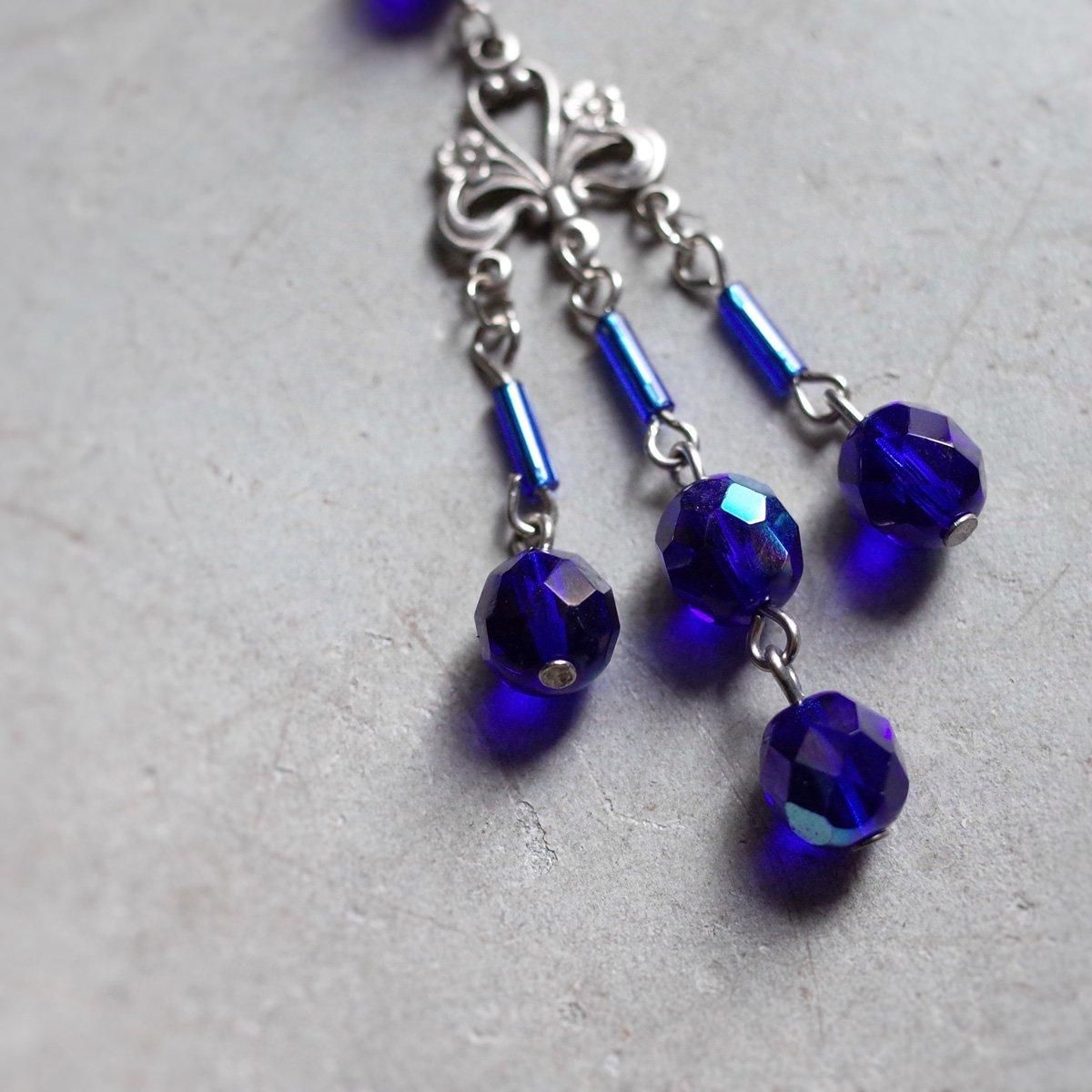 ᥿ ֥롼饹 ͥå쥹1930's Metal Blue Glass Necklace