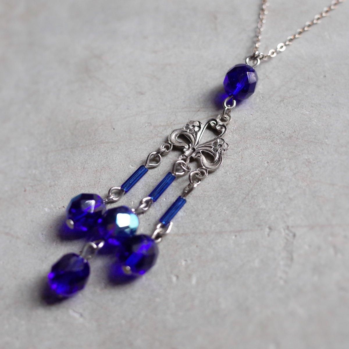 ᥿ ֥롼饹 ͥå쥹1930's Metal Blue Glass Necklace