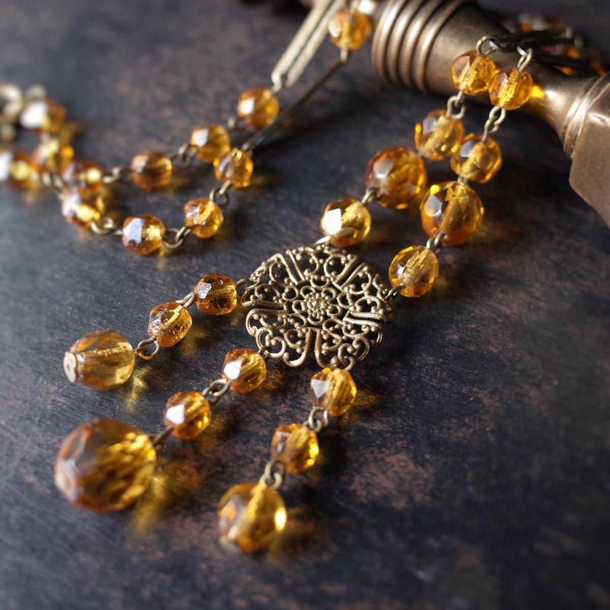 ᥿ С 饹ͥå쥹1930's Metal Amber Glass Necklace