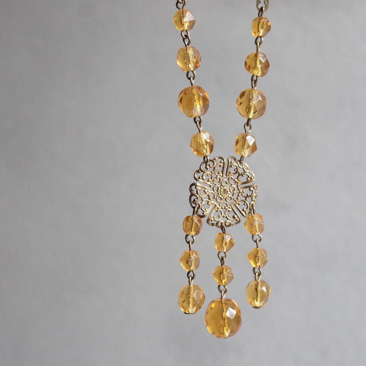 ᥿ С 饹ͥå쥹1930's Metal Amber Glass Necklace