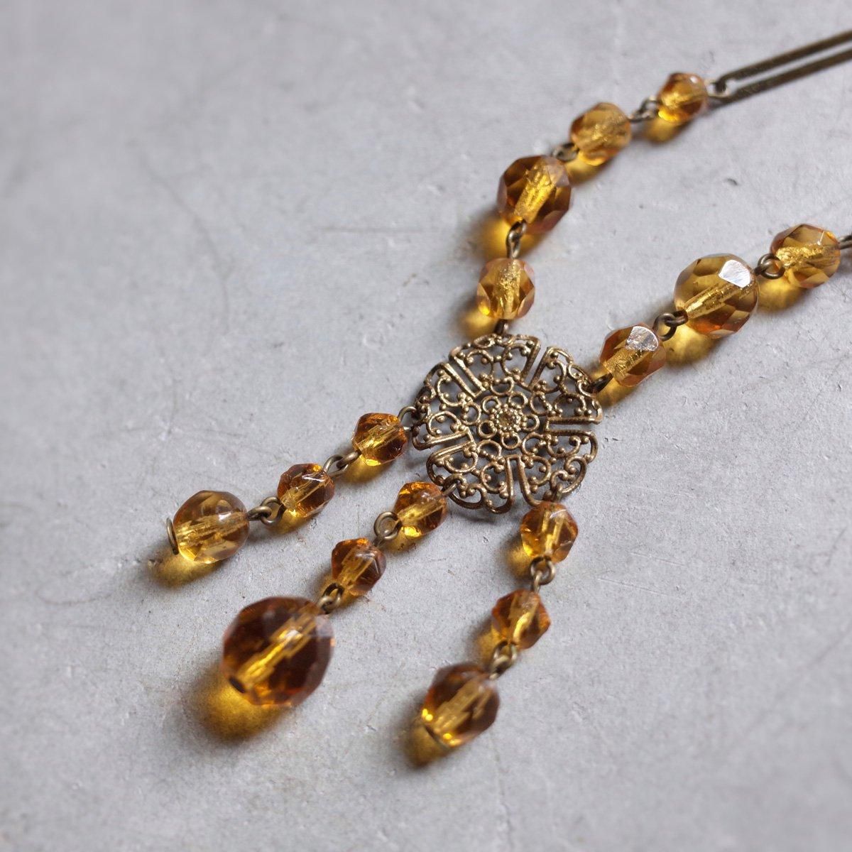 ᥿ С 饹ͥå쥹1930's Metal Amber Glass Necklace