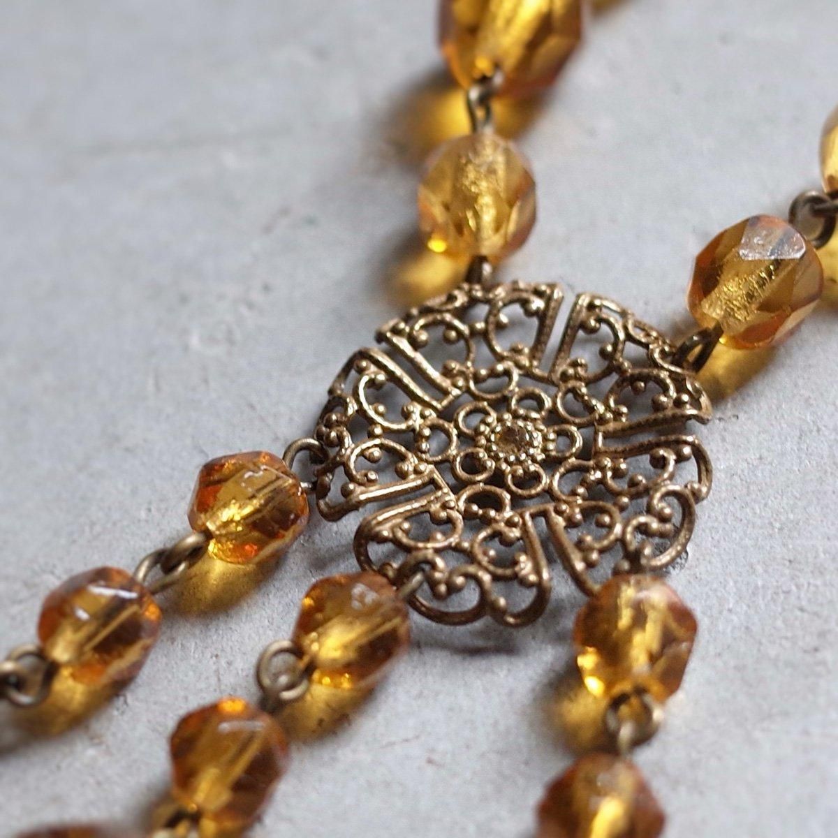 ᥿ С 饹ͥå쥹1930's Metal Amber Glass Necklace