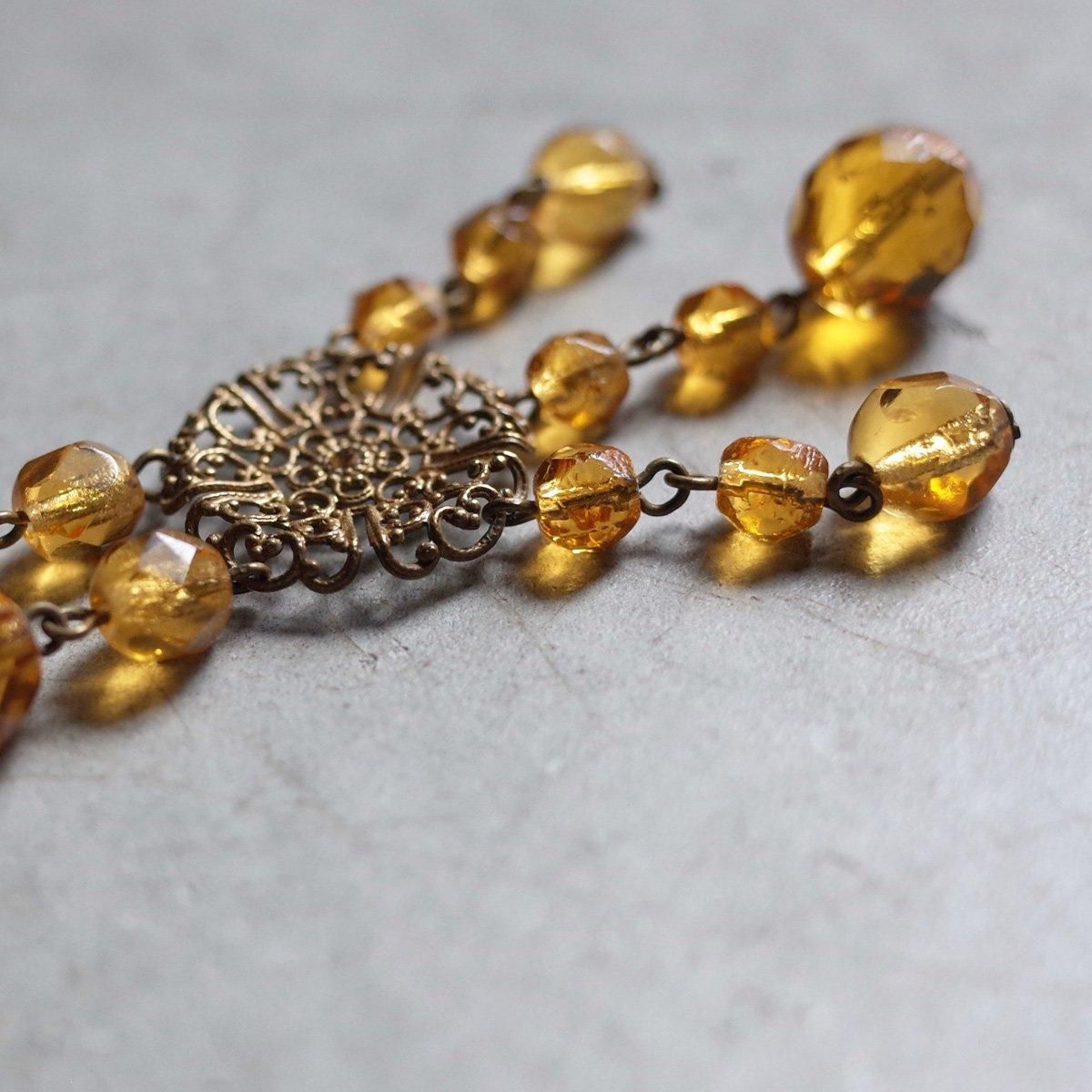 ᥿ С 饹ͥå쥹1930's Metal Amber Glass Necklace