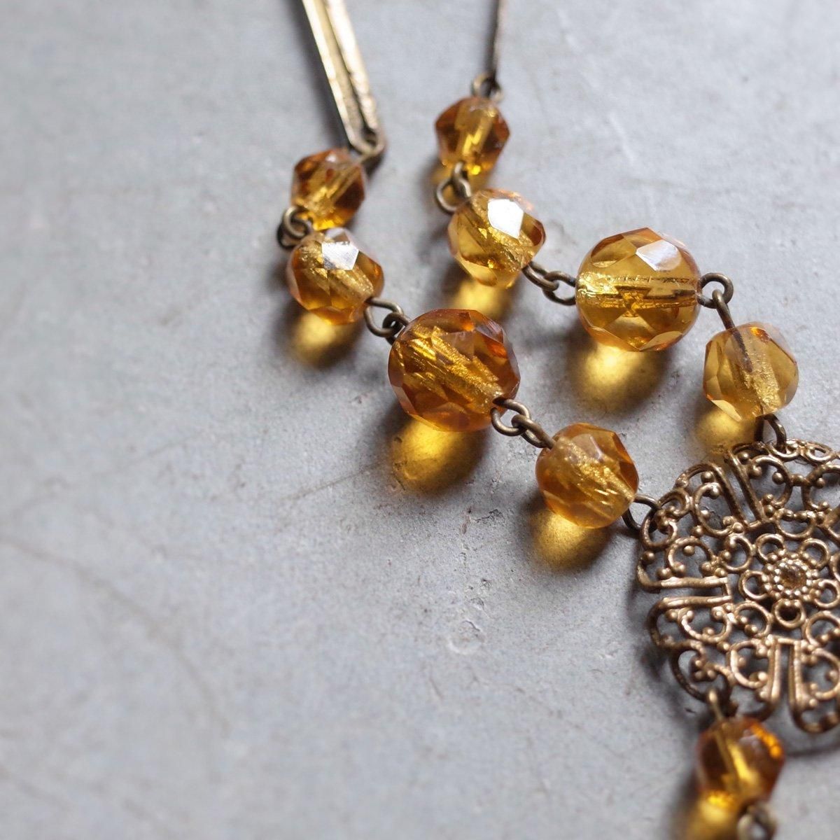 ᥿ С 饹ͥå쥹1930's Metal Amber Glass Necklace