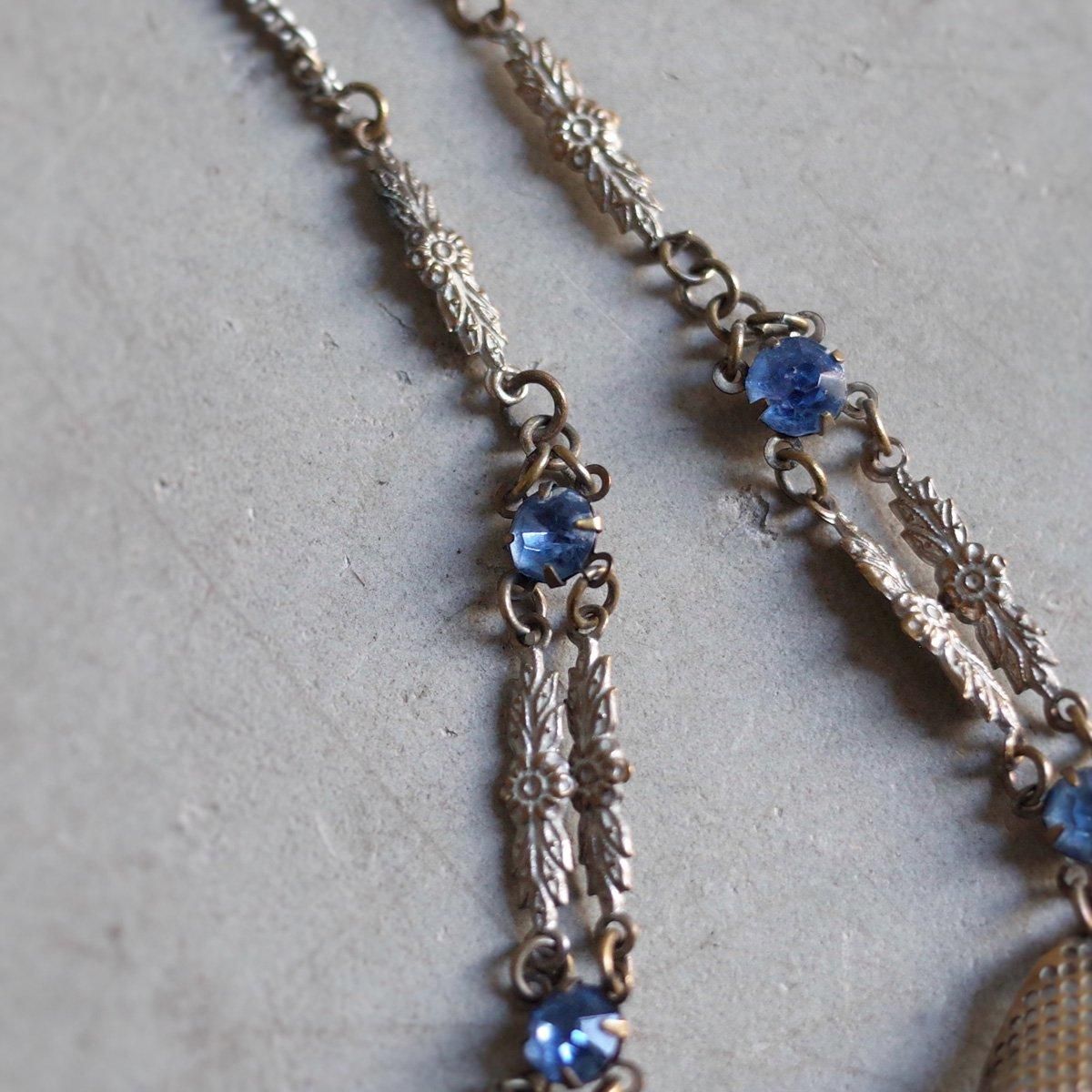 メタル ブルーガラス リボン ネックレス（1930's Metal Blue Glass