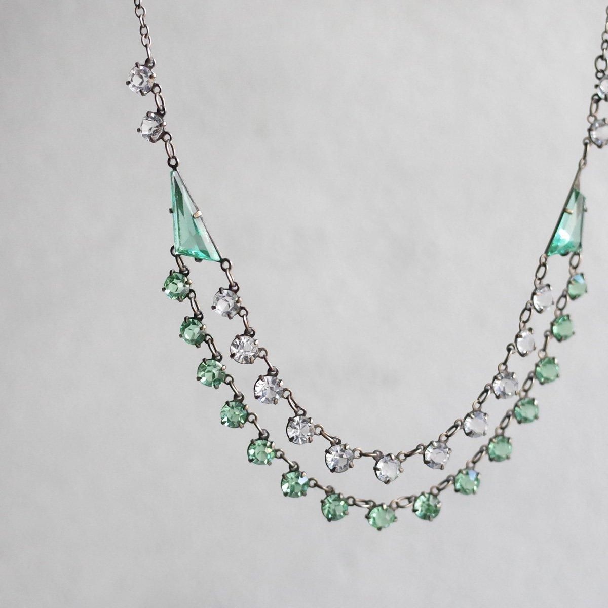 ᥿ ꡼󥬥饹 2Ϣ ͥå쥹1930's Metal Green Glass Necklace