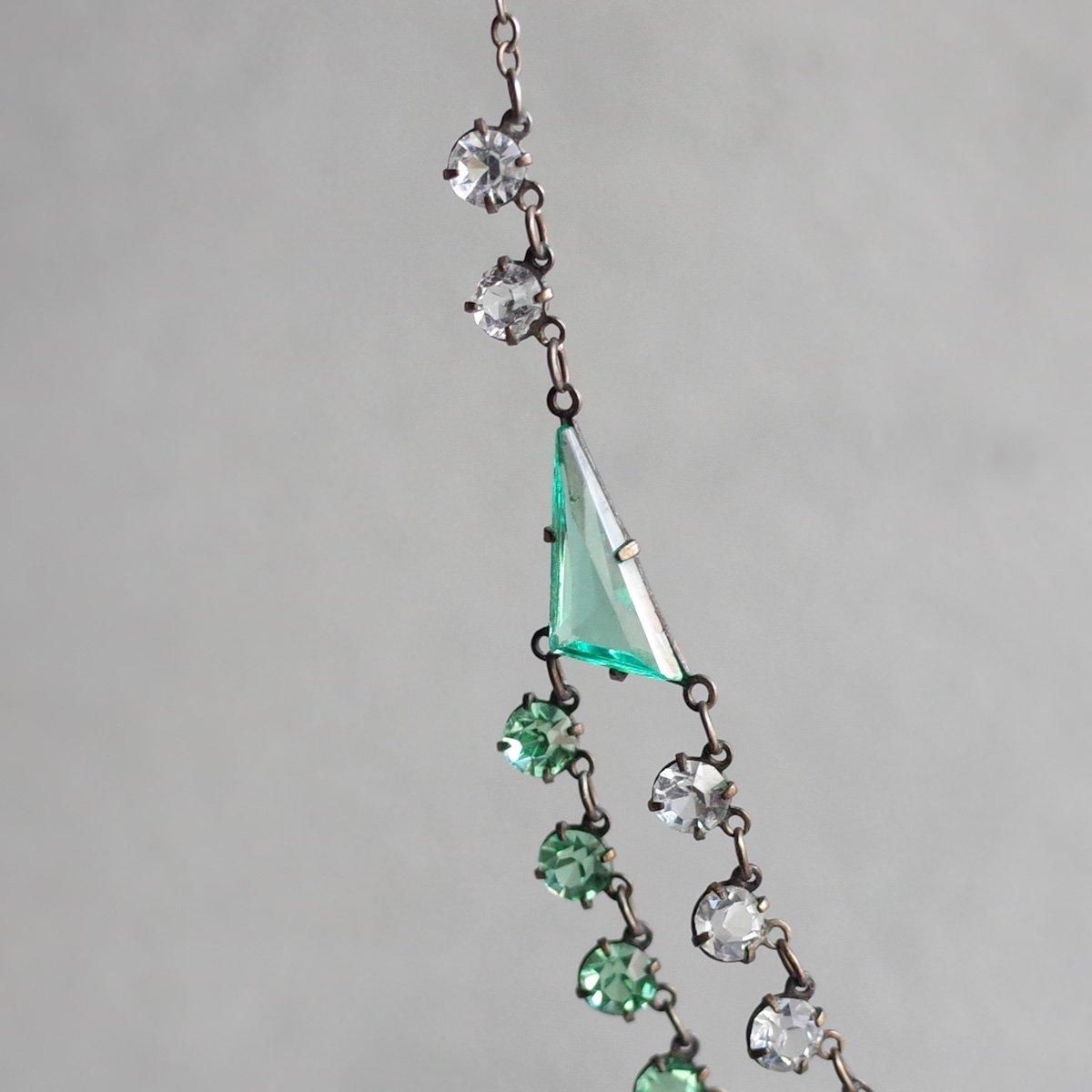 ᥿ ꡼󥬥饹 2Ϣ ͥå쥹1930's Metal Green Glass Necklace