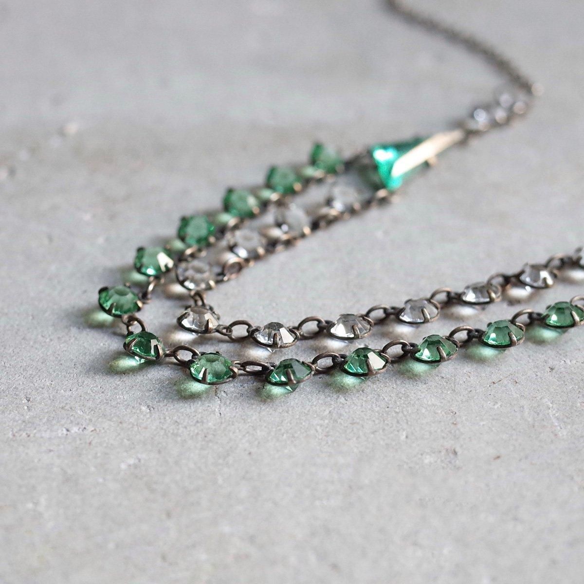 ᥿ ꡼󥬥饹 2Ϣ ͥå쥹1930's Metal Green Glass Necklace