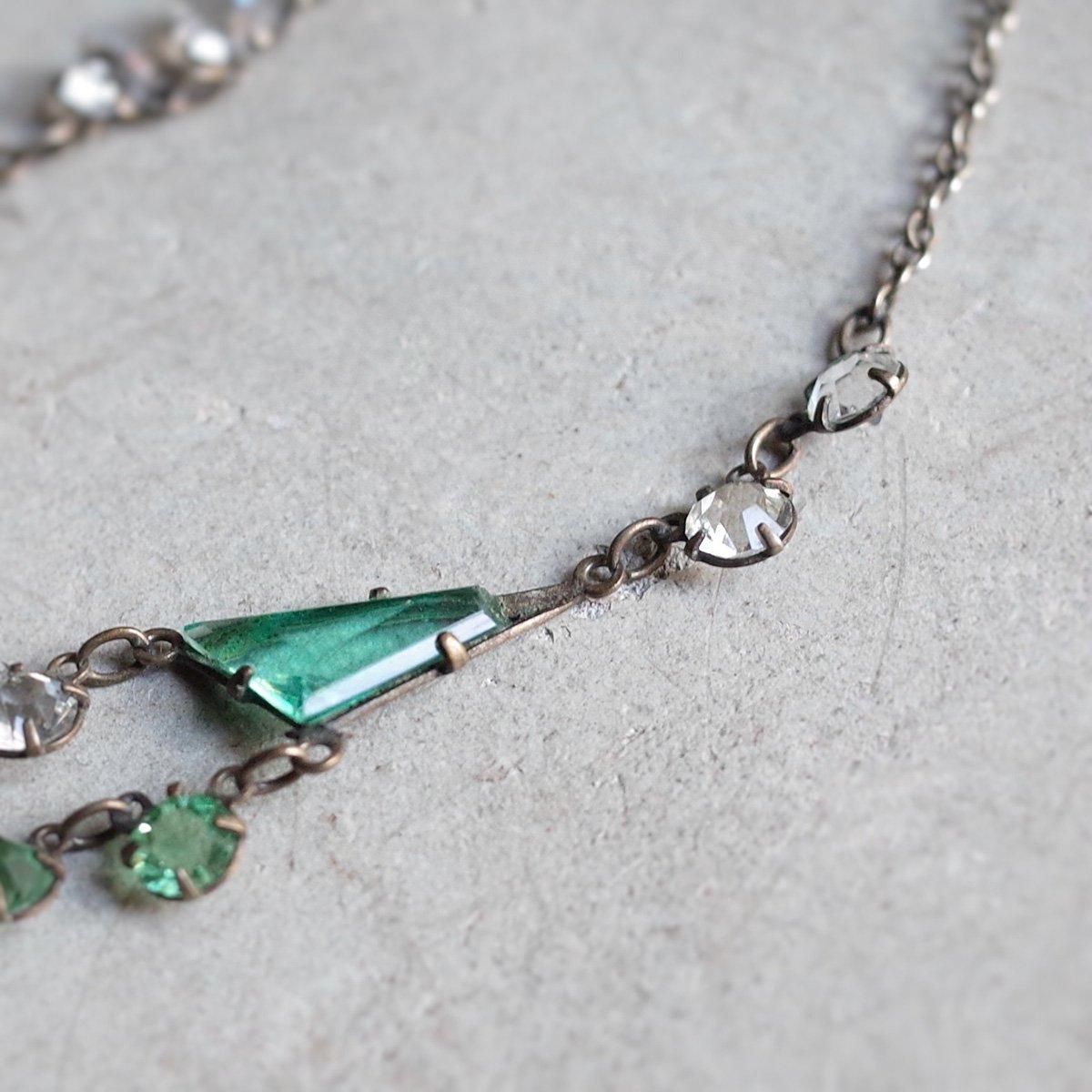 ᥿ ꡼󥬥饹 2Ϣ ͥå쥹1930's Metal Green Glass Necklace
