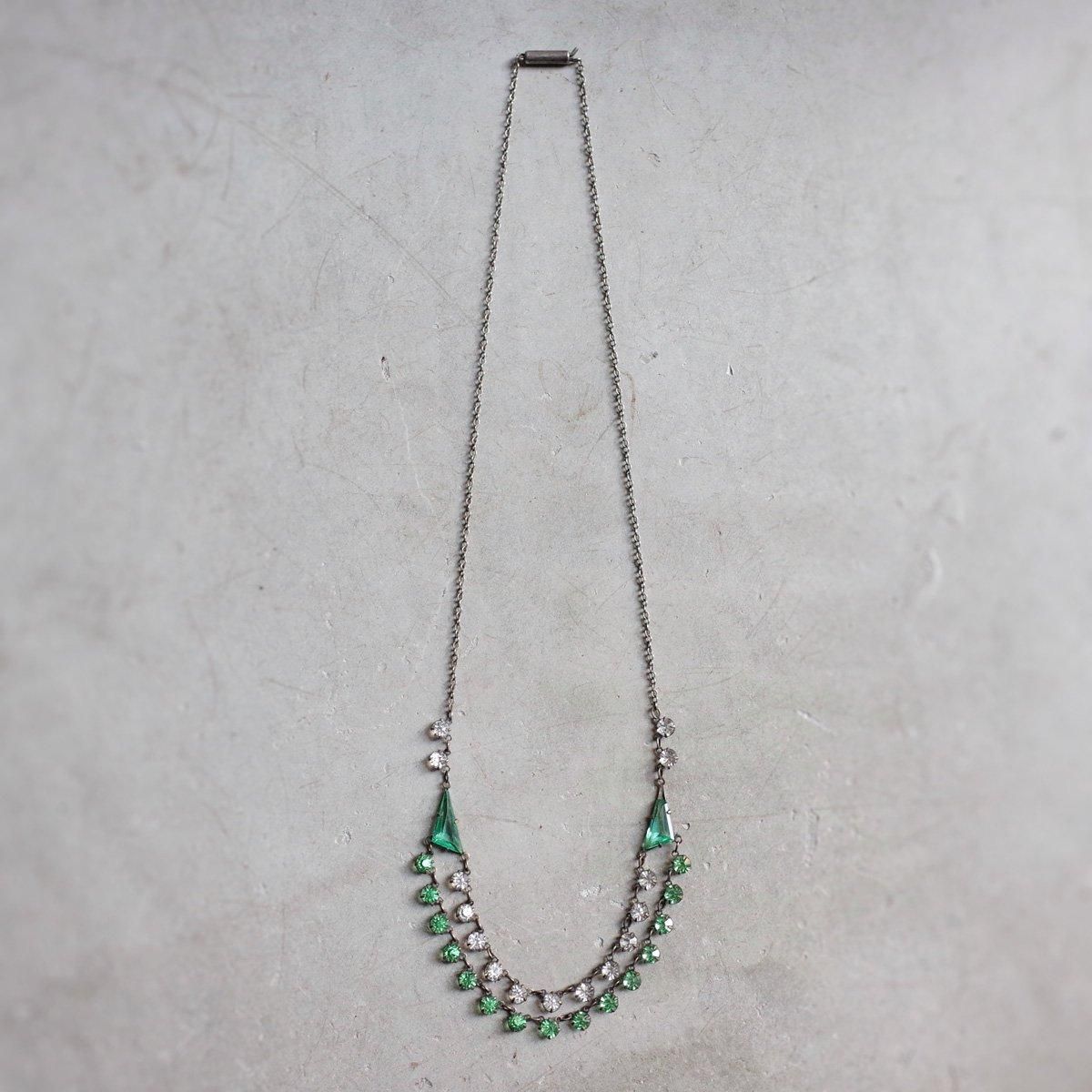 ᥿ ꡼󥬥饹 2Ϣ ͥå쥹1930's Metal Green Glass Necklace