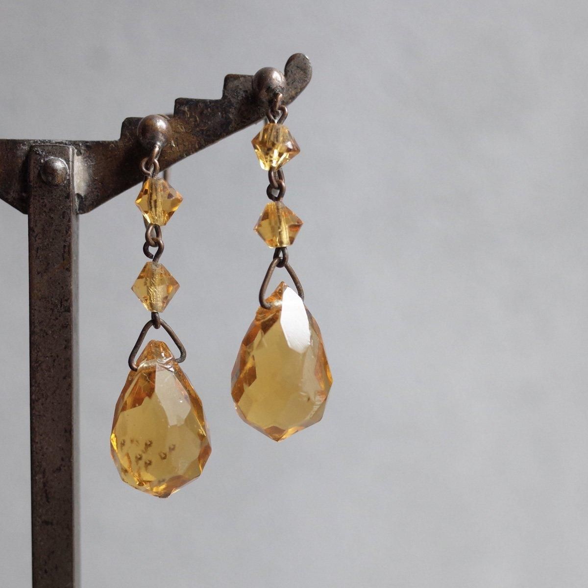 ȥ󥬥饹 󥰡1930's Metal Citrine Glass Earrings