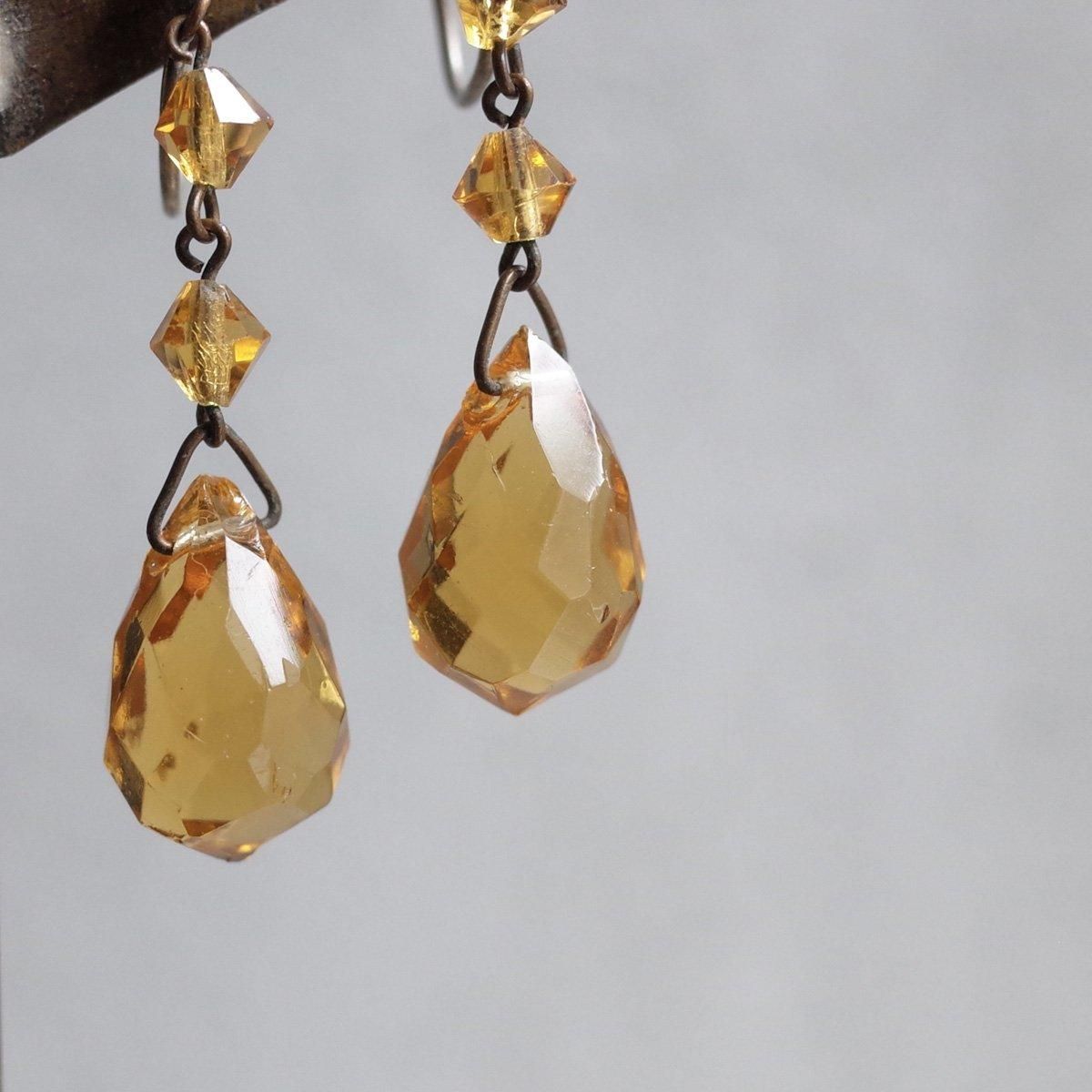 ȥ󥬥饹 󥰡1930's Metal Citrine Glass Earrings