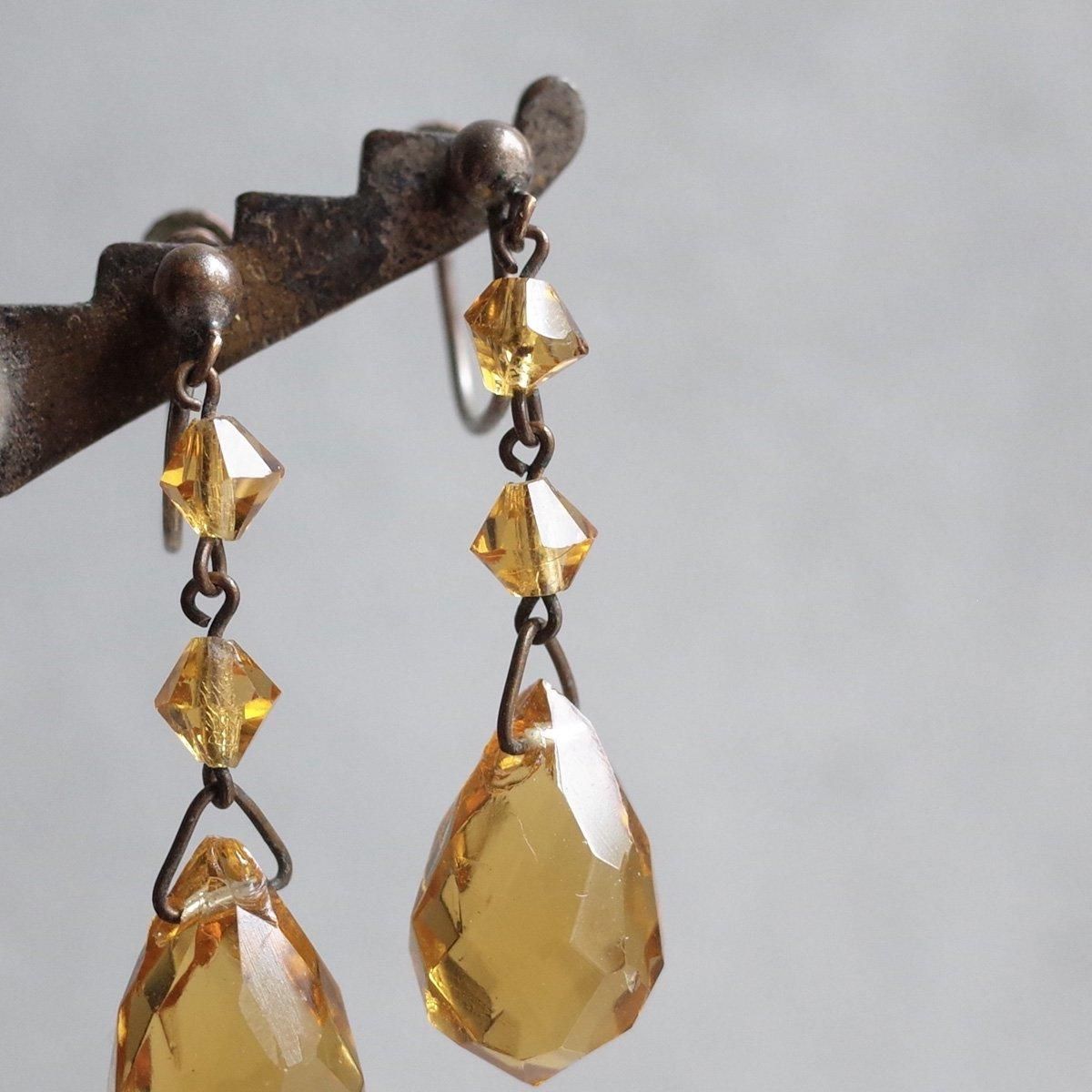 ȥ󥬥饹 󥰡1930's Metal Citrine Glass Earrings