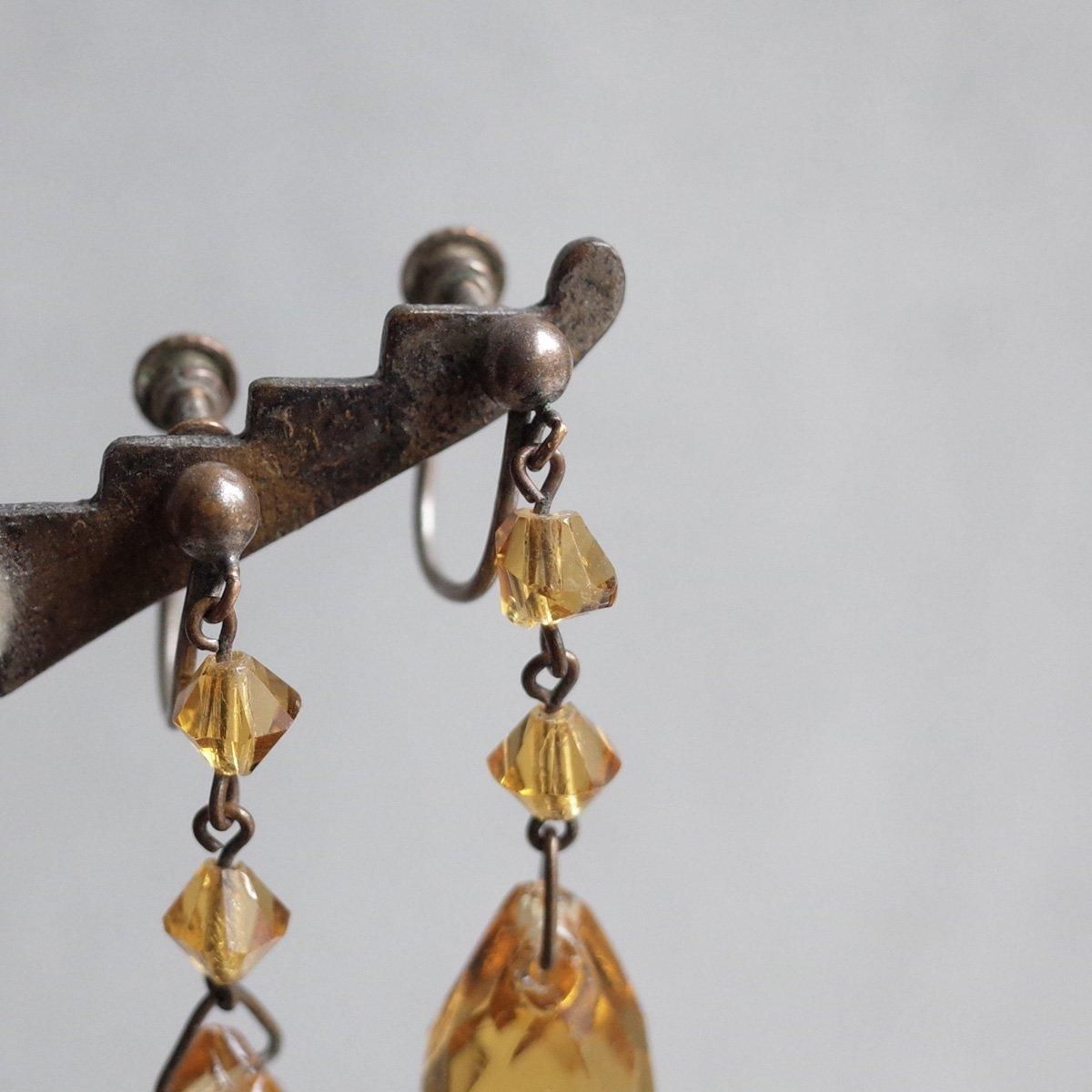 ȥ󥬥饹 󥰡1930's Metal Citrine Glass Earrings