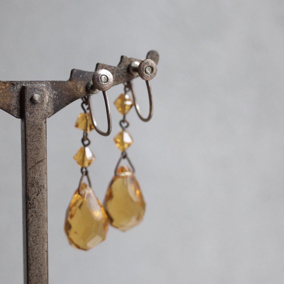 ȥ󥬥饹 󥰡1930's Metal Citrine Glass Earrings
