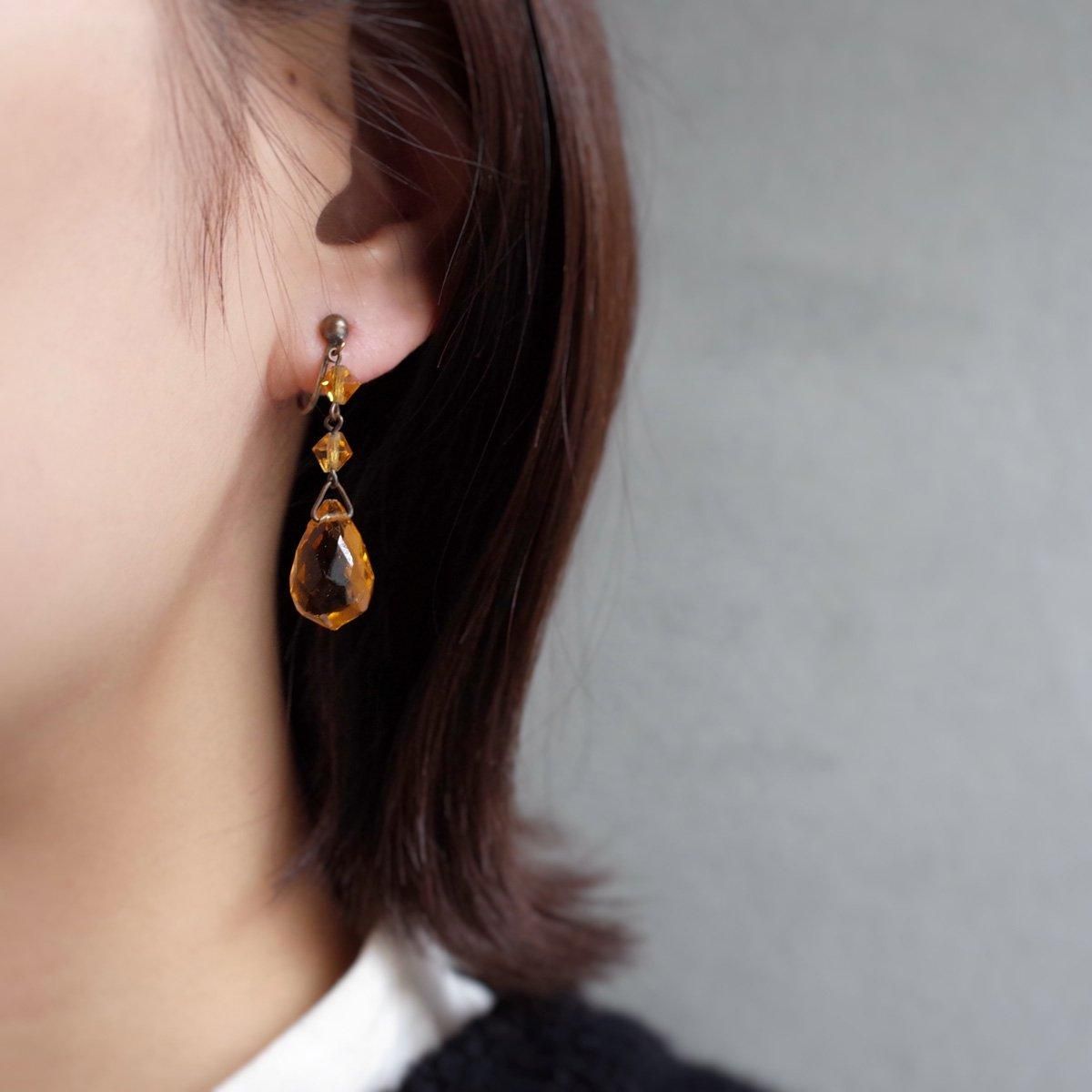 ȥ󥬥饹 󥰡1930's Metal Citrine Glass Earrings