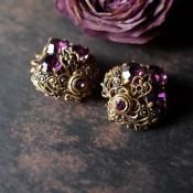 ѡץ륬饹 եꥰ꡼ 󥰡1940-50's Metal Purple Glass Filigree Earrings