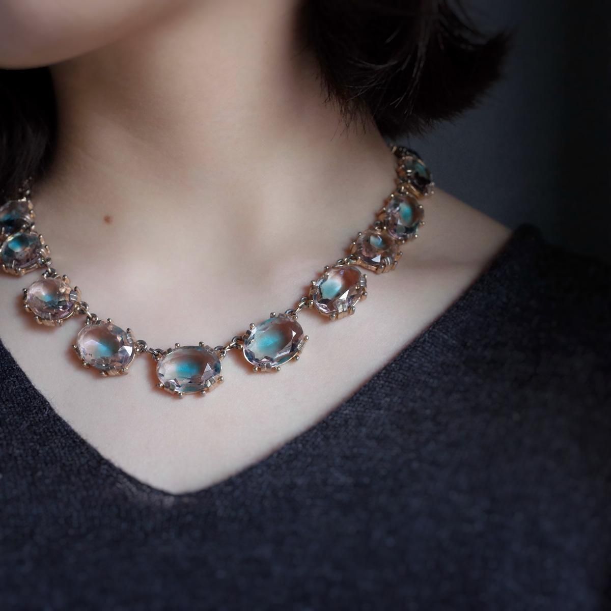 ᥿ Х顼饹 ͥå쥹1940's Metal Bicolor Glass Necklace