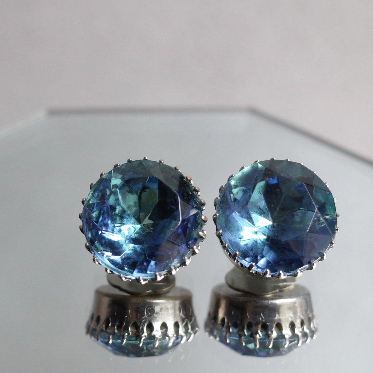 ᥿ 忧饹 󥰡1950's Metal Light Blue Glass Earrings