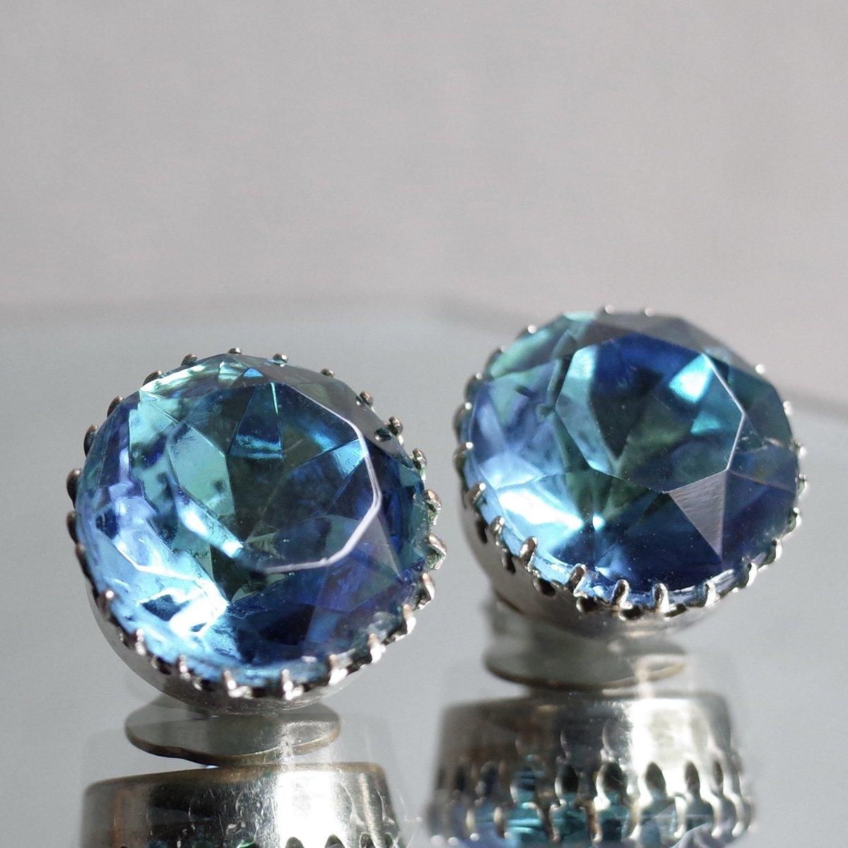᥿ 忧饹 󥰡1950's Metal Light Blue Glass Earrings