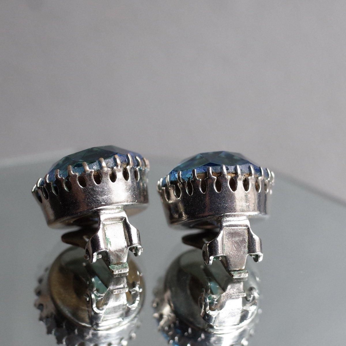 ᥿ 忧饹 󥰡1950's Metal Light Blue Glass Earrings