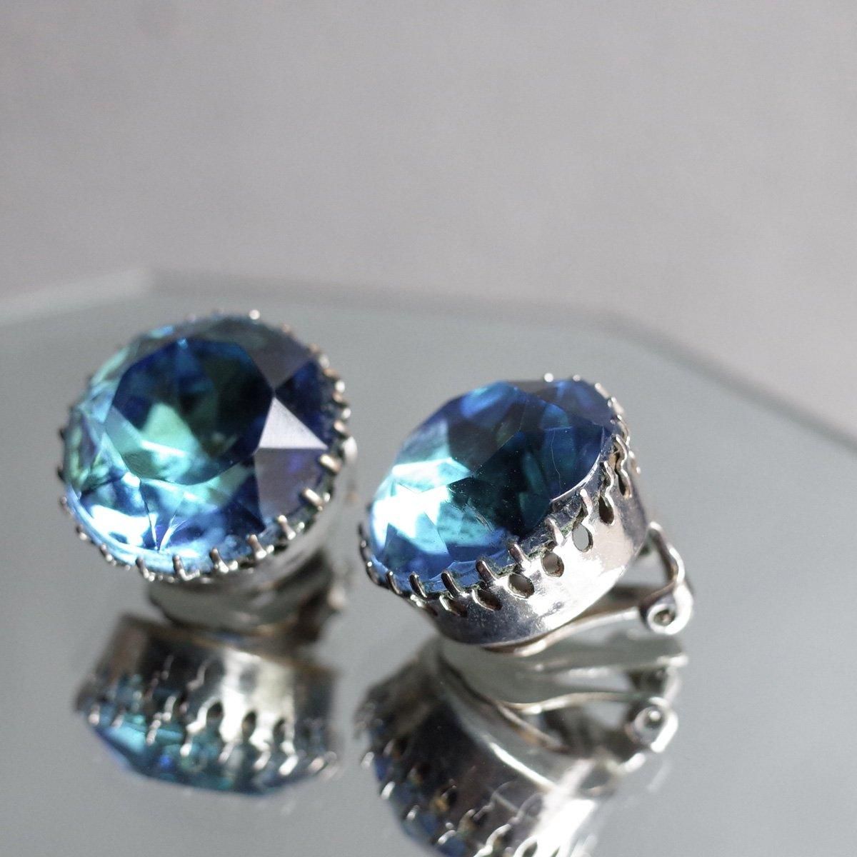 ᥿ 忧饹 󥰡1950's Metal Light Blue Glass Earrings