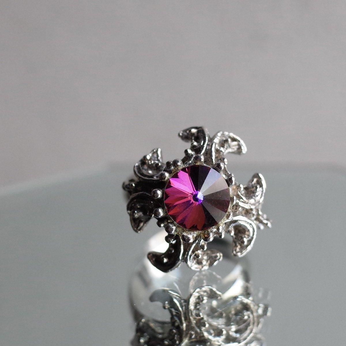 ᥿ ܥꥬ饹  1950's Metal Rivoli Glass Ring