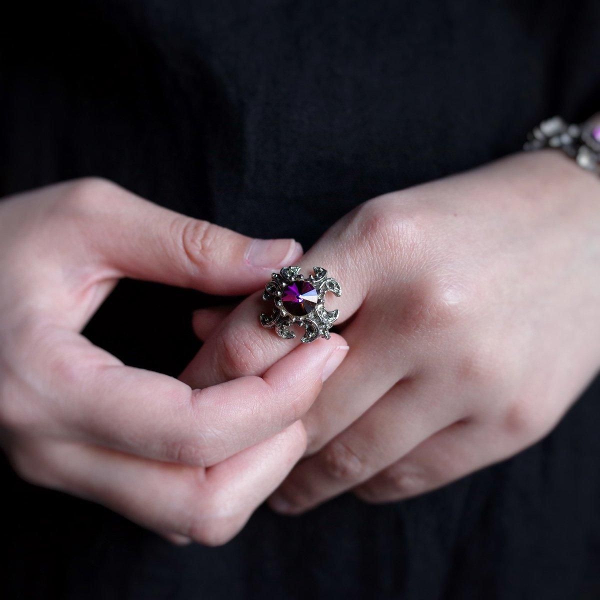 ᥿ ܥꥬ饹  1950's Metal Rivoli Glass Ring