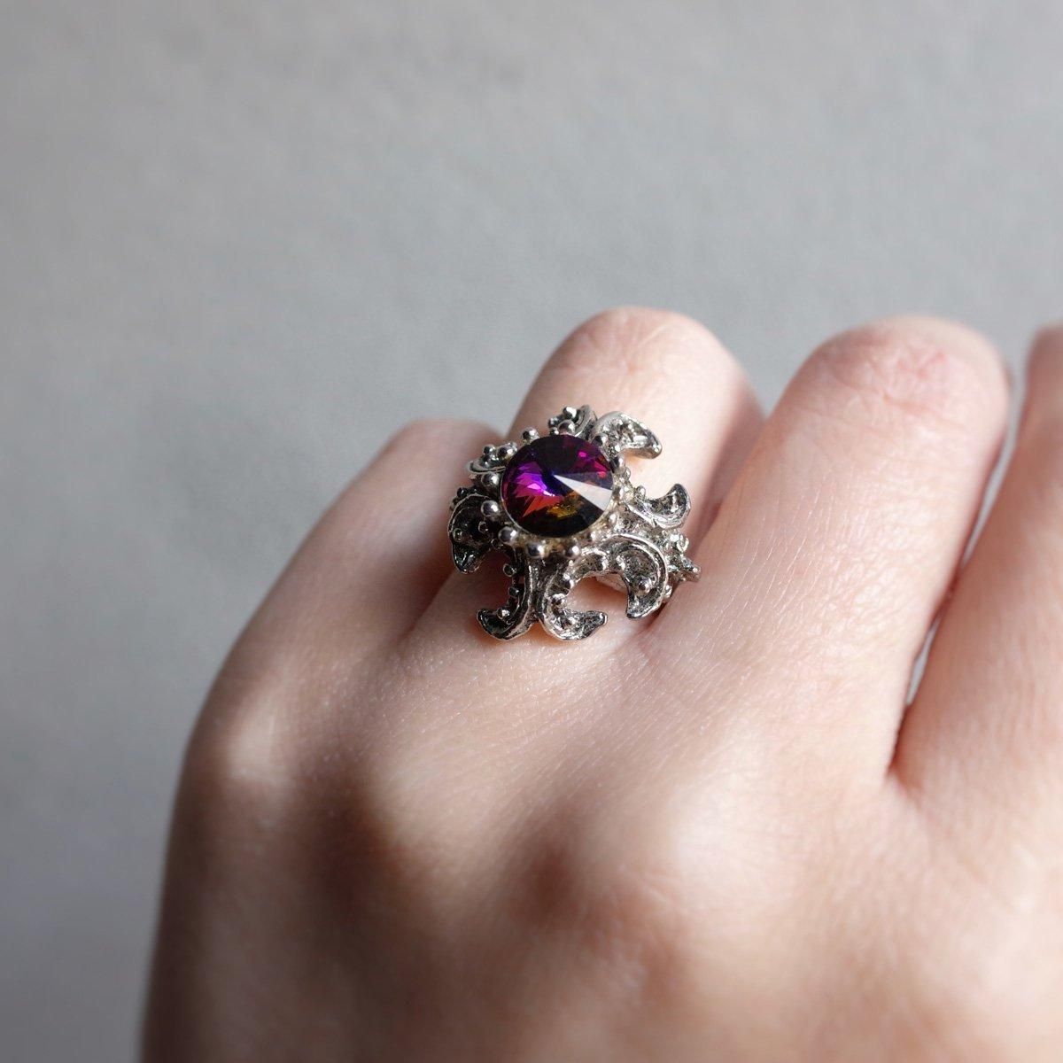 ᥿ ܥꥬ饹  1950's Metal Rivoli Glass Ring
